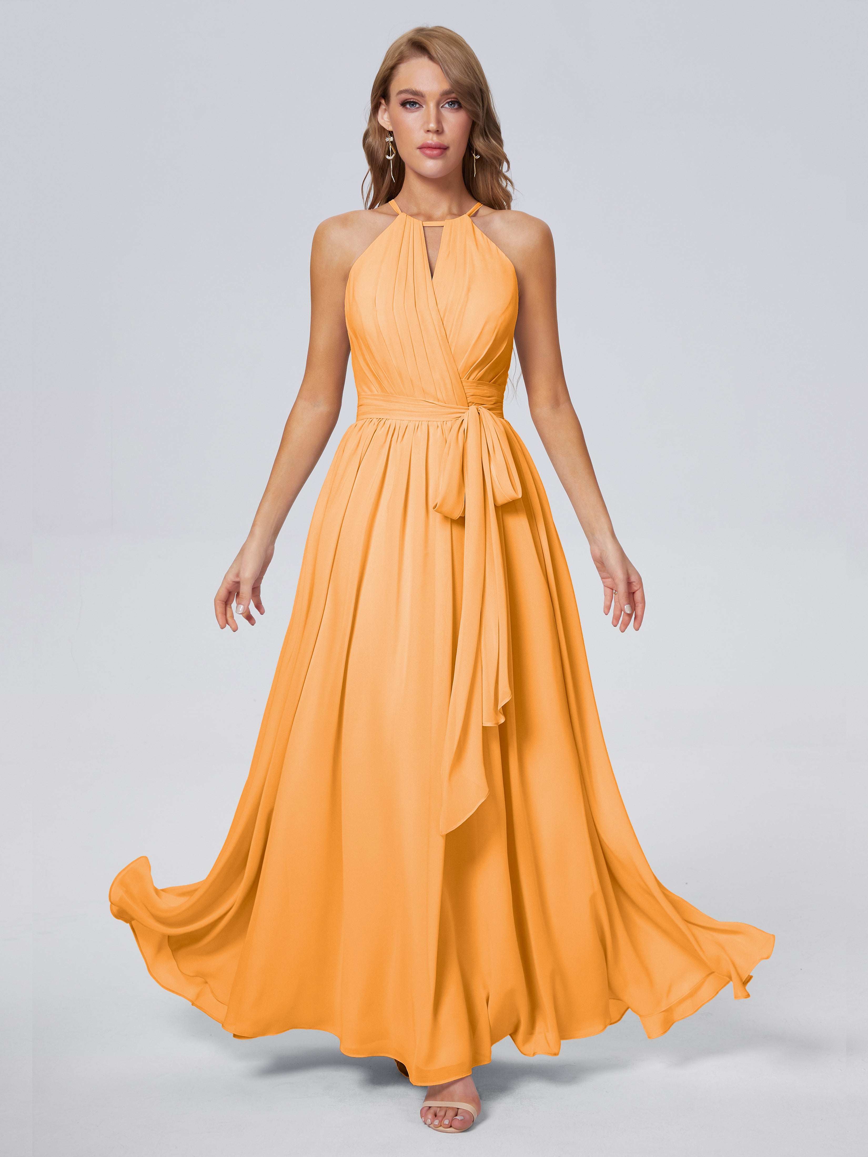 Robes De Demoiselle D'Honneur Mandarine Brillante Licou Mousseline Robes Demoiselle D'Honneur