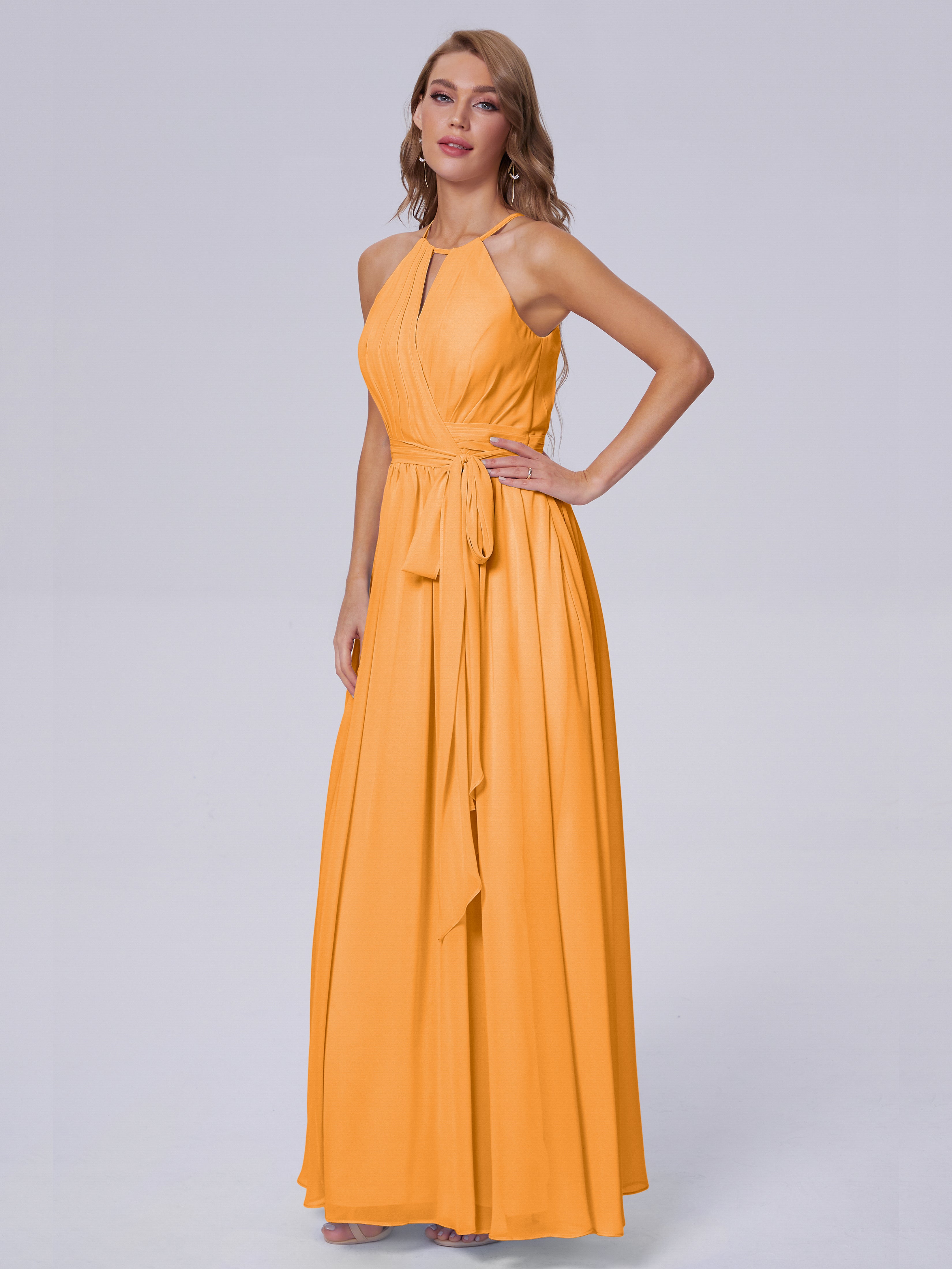 Robes De Demoiselle D'Honneur Mandarine Brillante Licou Mousseline Robes Demoiselle D'Honneur