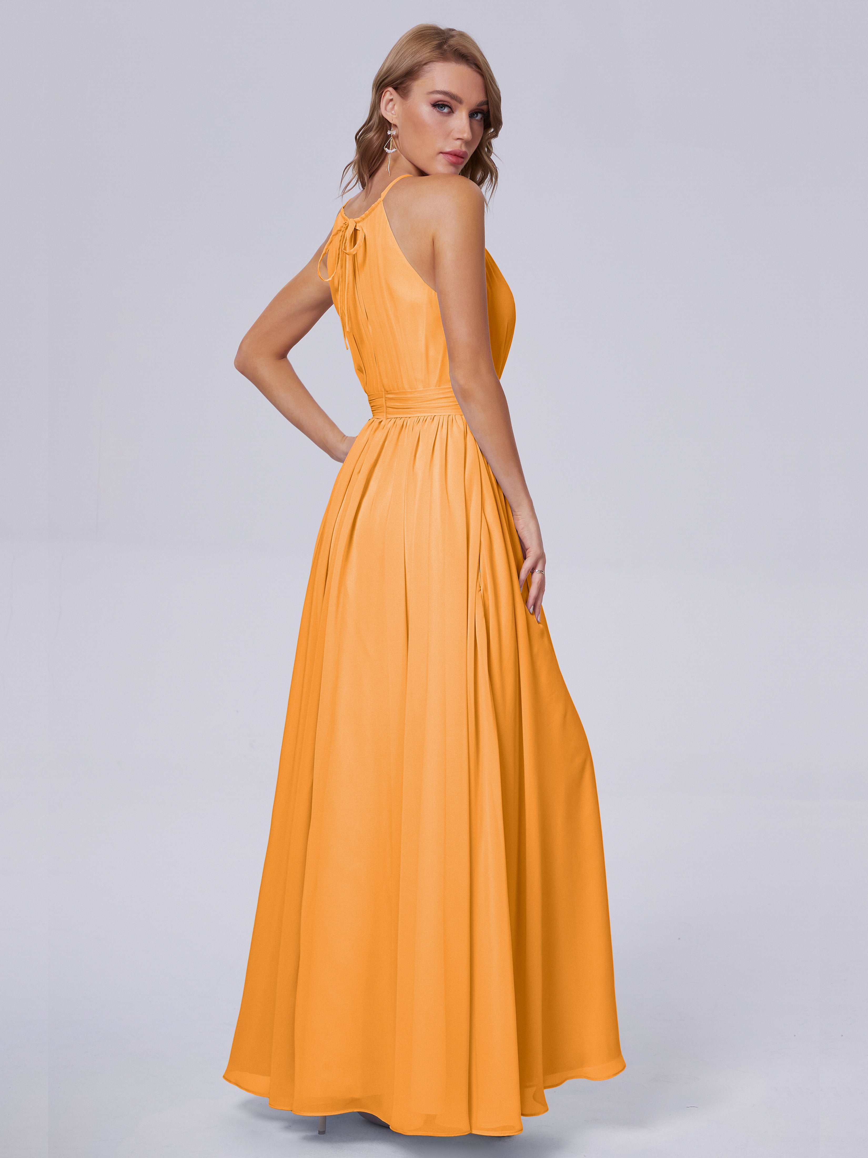 Robes De Demoiselle D'Honneur Mandarine Brillante Licou Mousseline Robes Demoiselle D'Honneur
