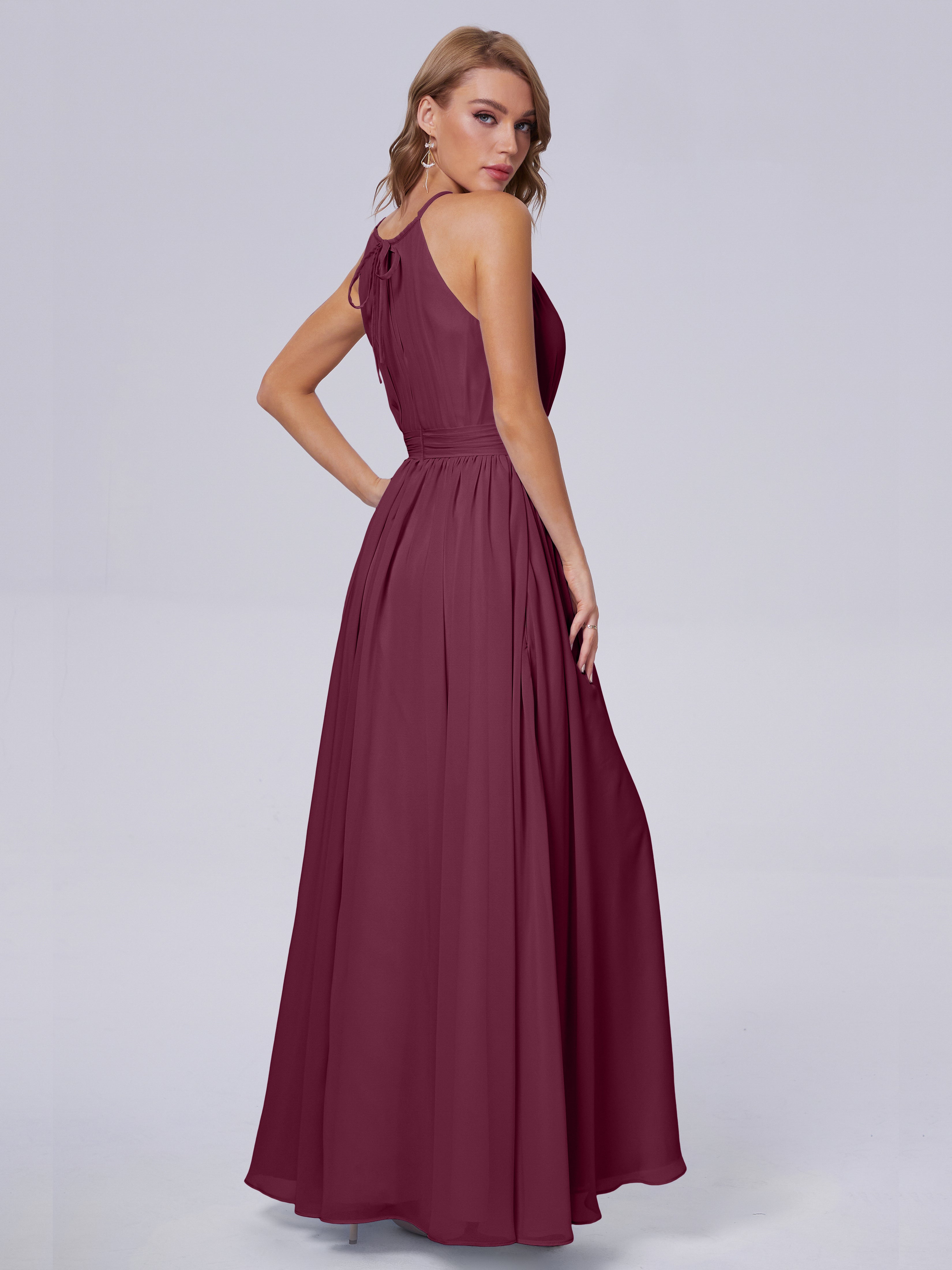 Robes De Demoiselle D'Honneur Mûre Brillante Licou Mousseline Robes Demoiselle D'Honneur