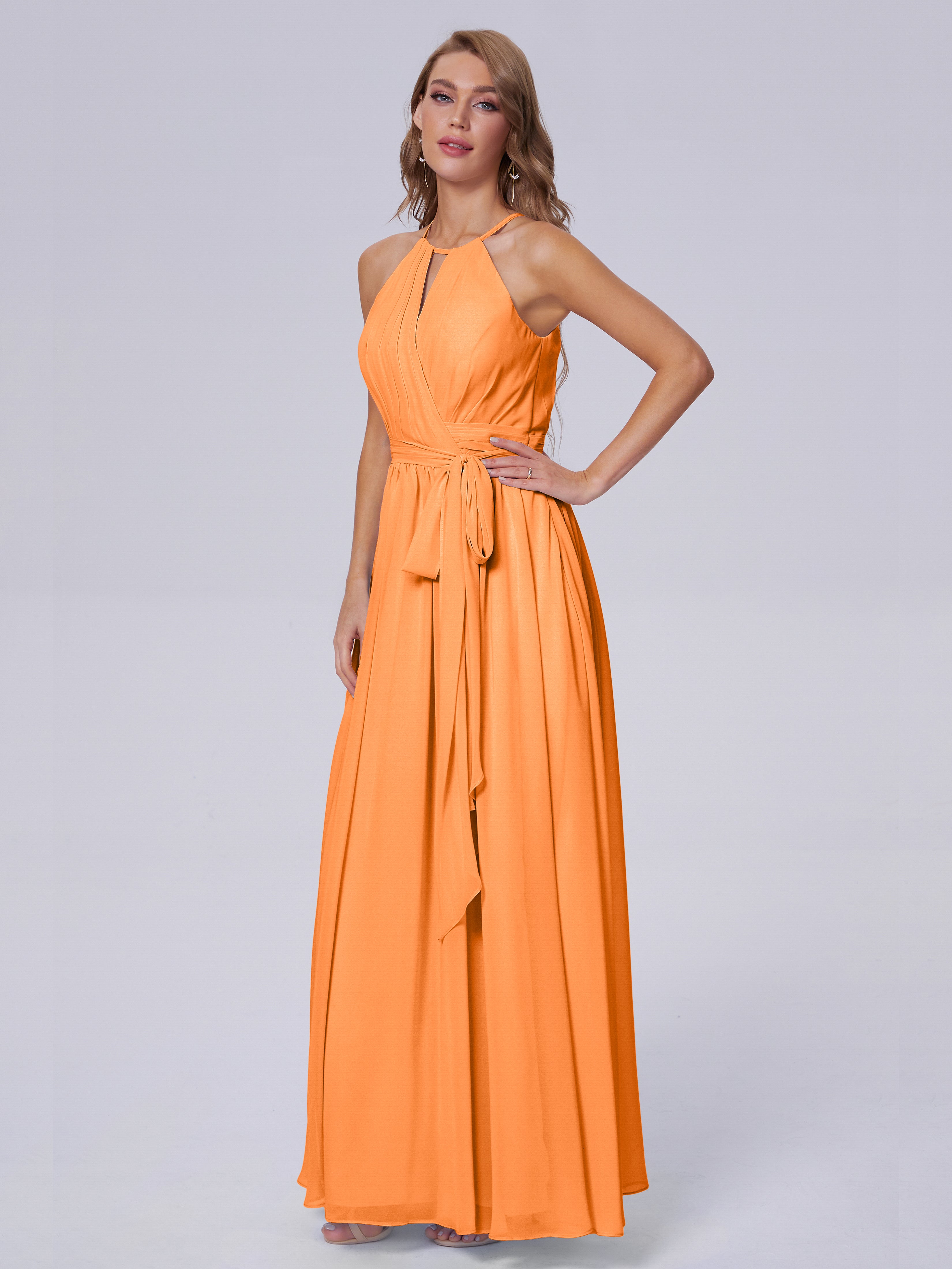 Demoiselle Dhonneur Robe Orange Brillante Licou Mousseline Robes Demoiselle D'Honneur