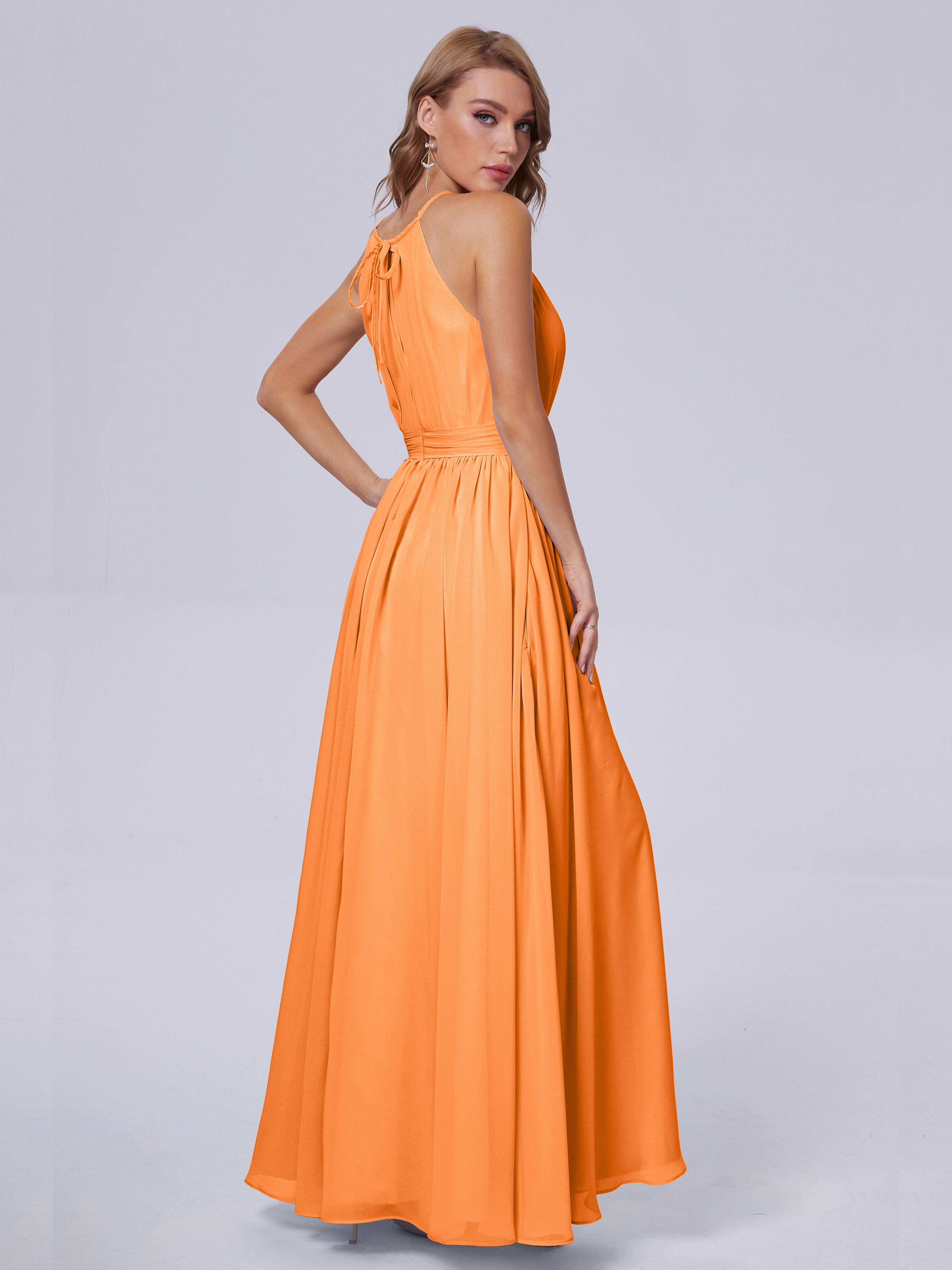 Demoiselle Dhonneur Robe Orange Brillante Licou Mousseline Robes Demoiselle D'Honneur