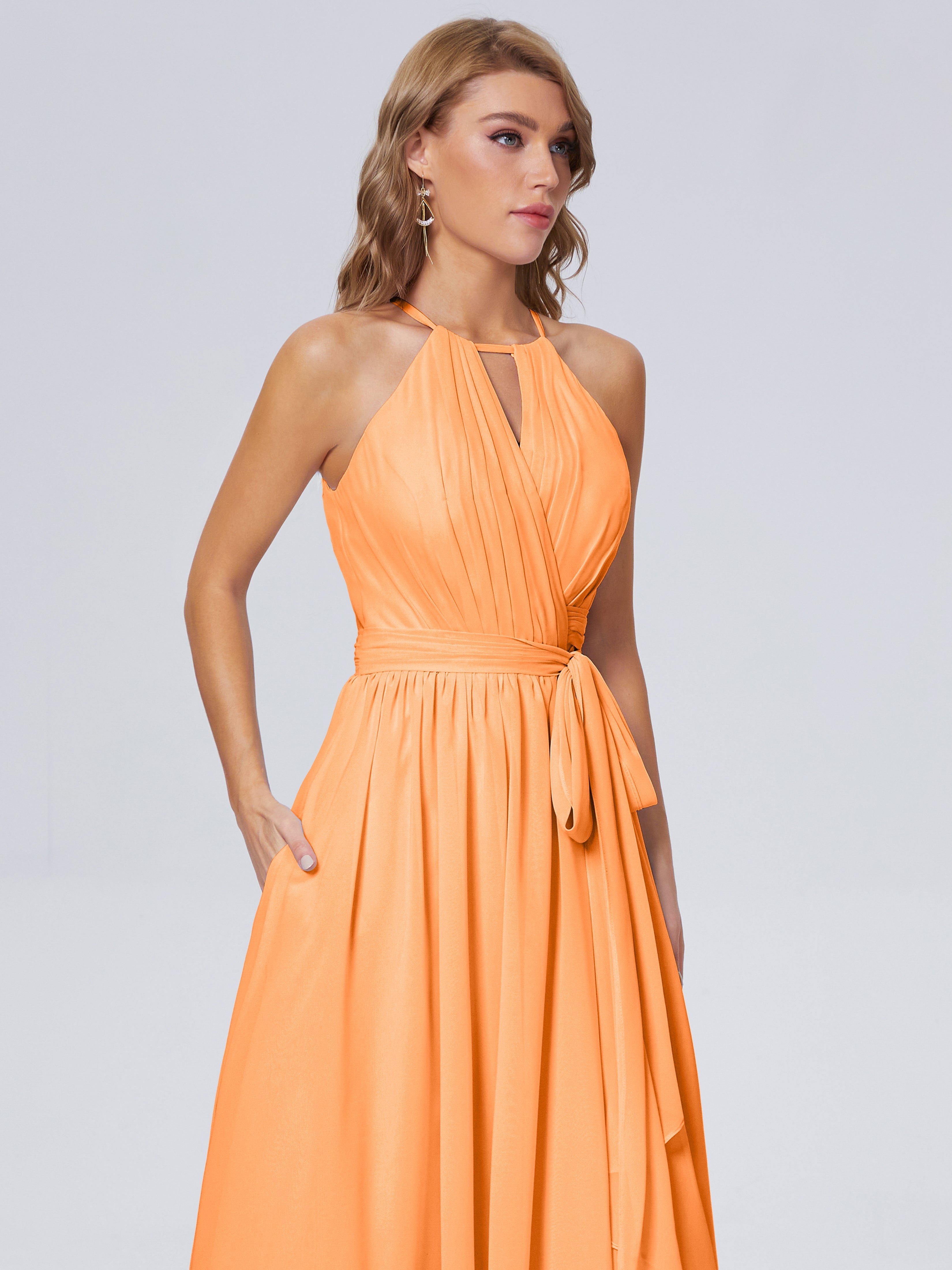 Demoiselle Dhonneur Robe Orange Brillante Licou Mousseline Robes Demoiselle D'Honneur