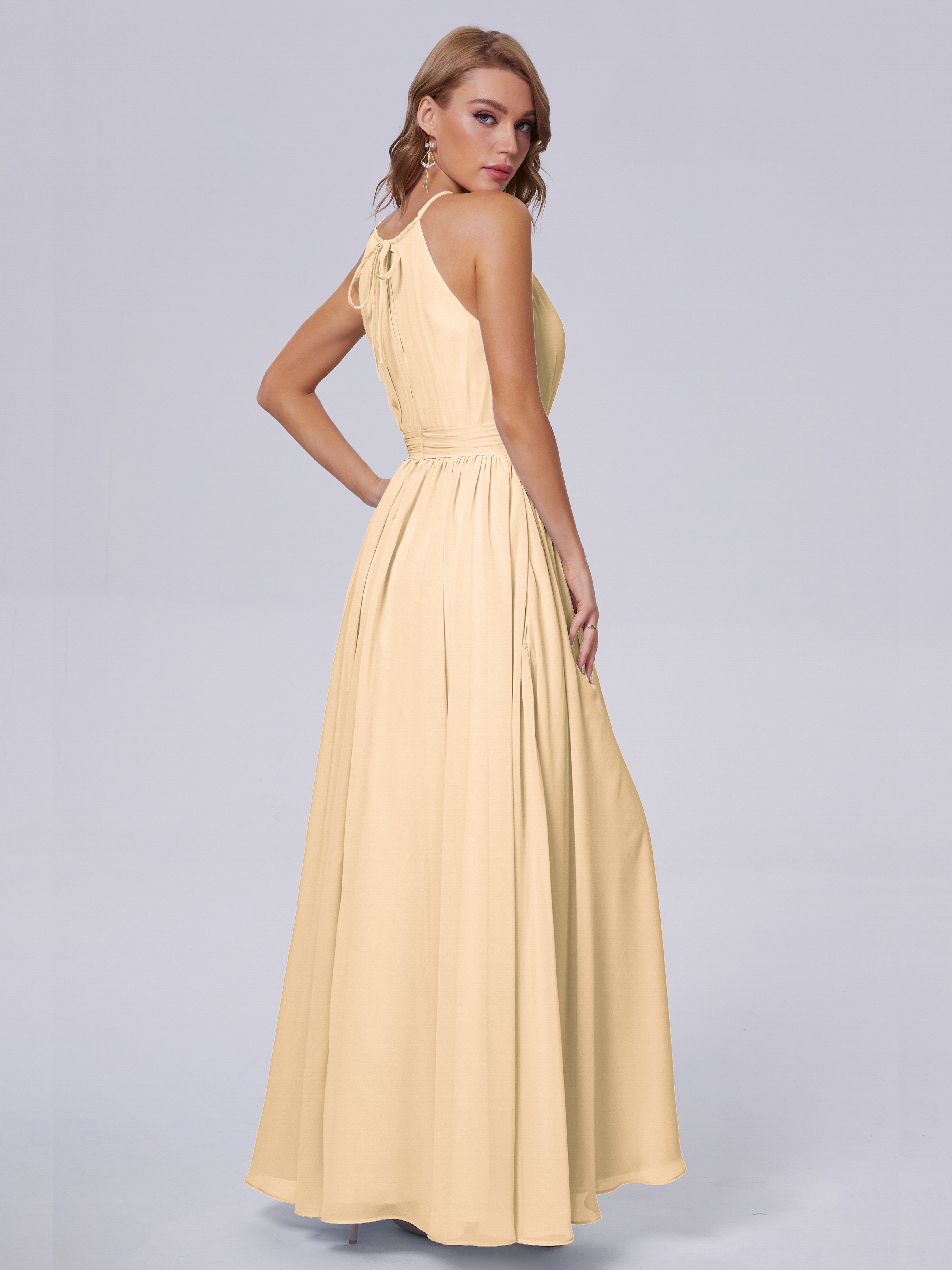Robe De Demoiselle D Honneur Peche Brillante Licou Mousseline Robes Demoiselle D'Honneur
