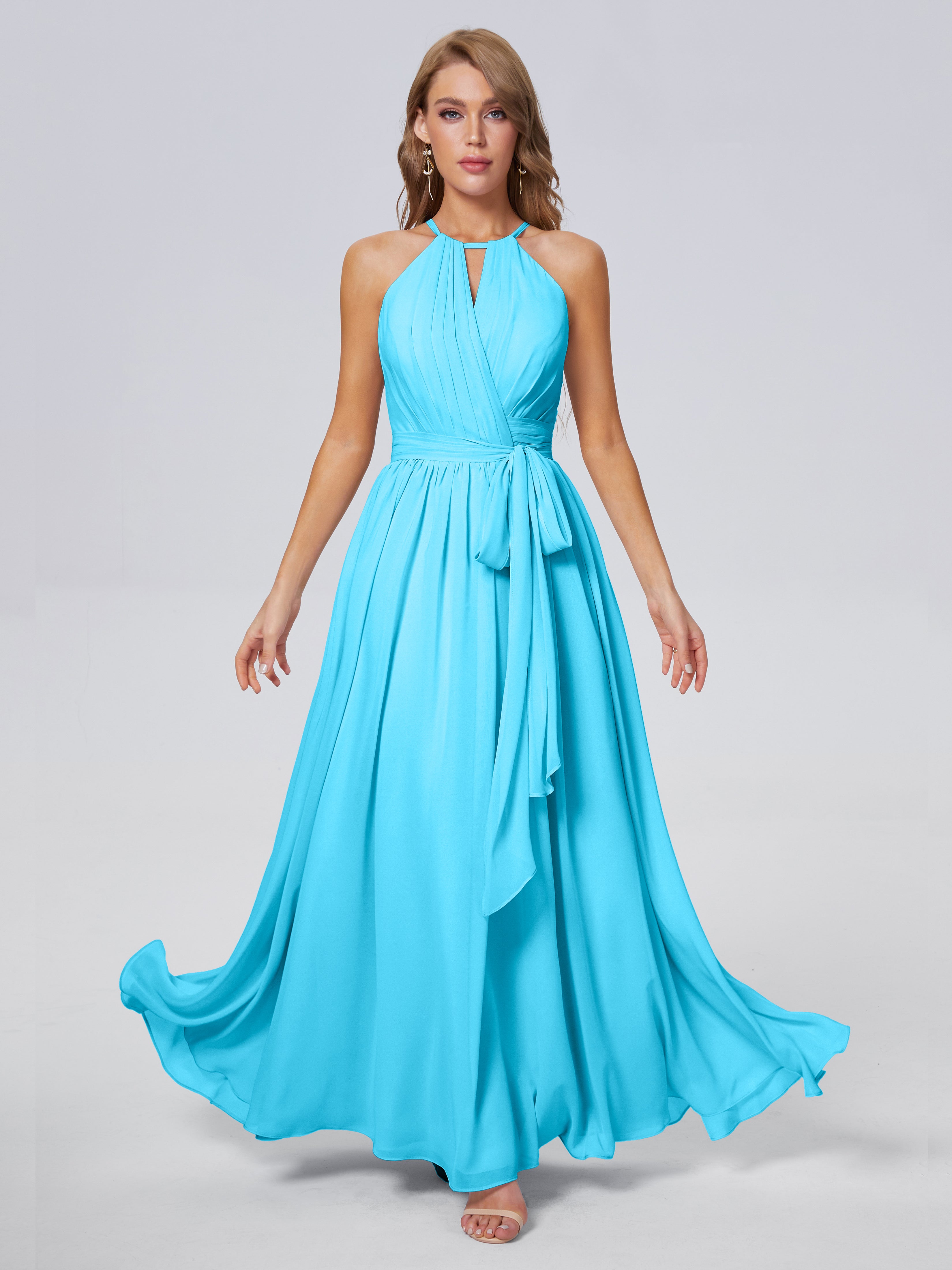 Robe De Demoiselle D'Honneur En Piscine Brillante Licou Mousseline Robes Demoiselle D'Honneur