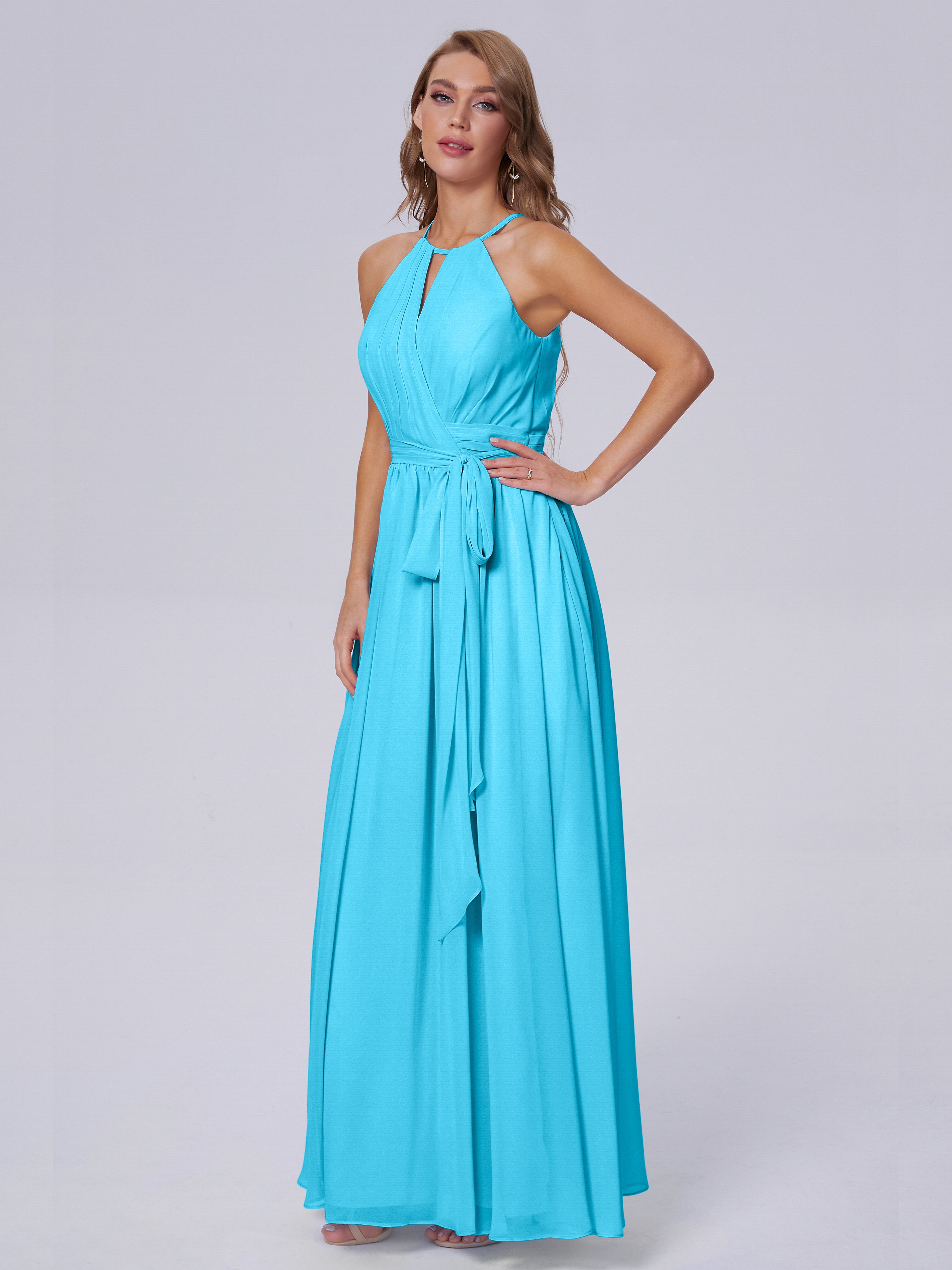 Robe De Demoiselle D'Honneur En Piscine Brillante Licou Mousseline Robes Demoiselle D'Honneur