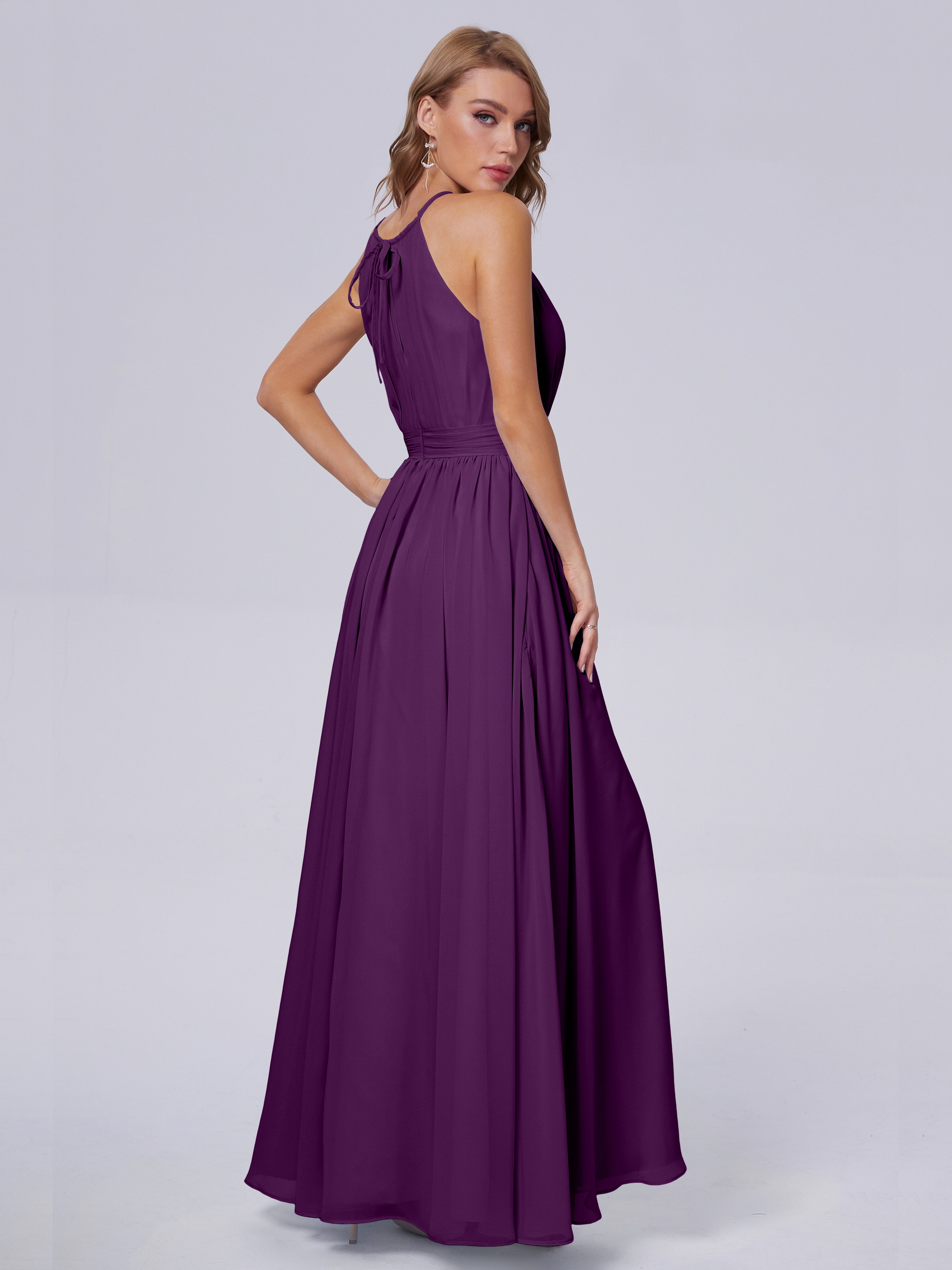 Robes De Demoiselle D'Honneur En Raisin Brillante Licou Mousseline Robes Demoiselle D'Honneur