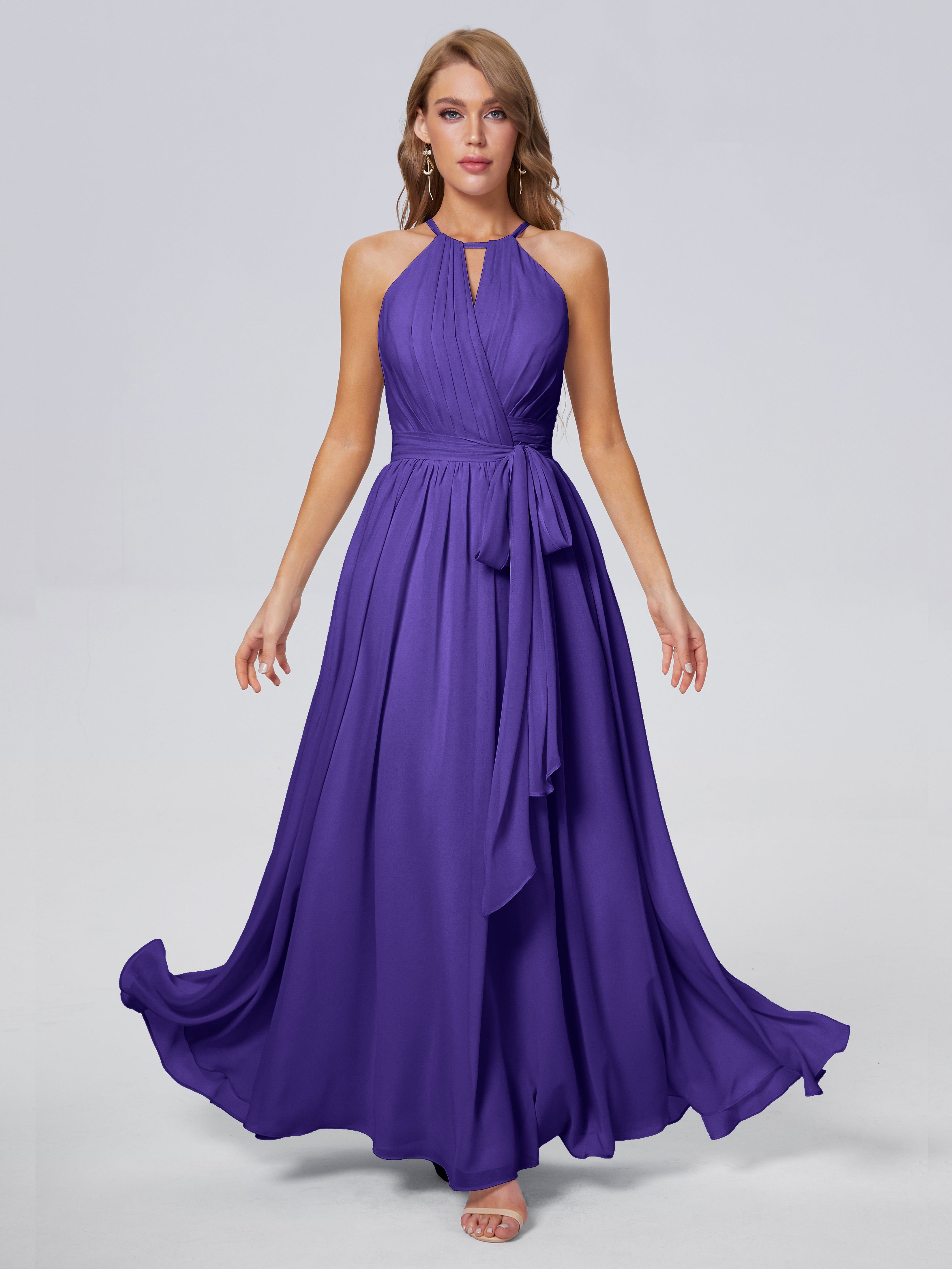 Robes De Demoiselle D'Honneur En Régence Brillante Licou Mousseline Robes Demoiselle D'Honneur