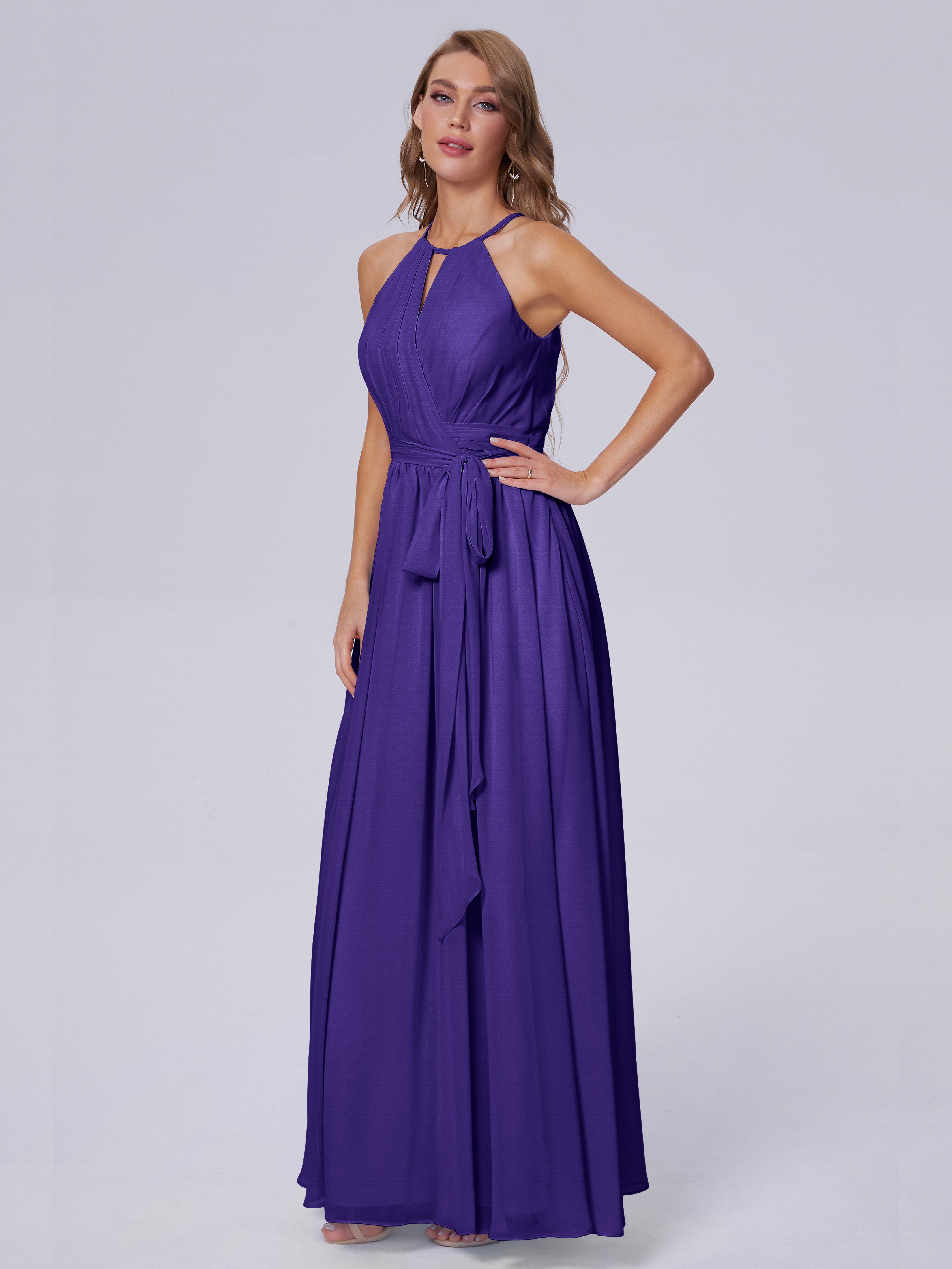 Robes De Demoiselle D'Honneur En Régence Brillante Licou Mousseline Robes Demoiselle D'Honneur