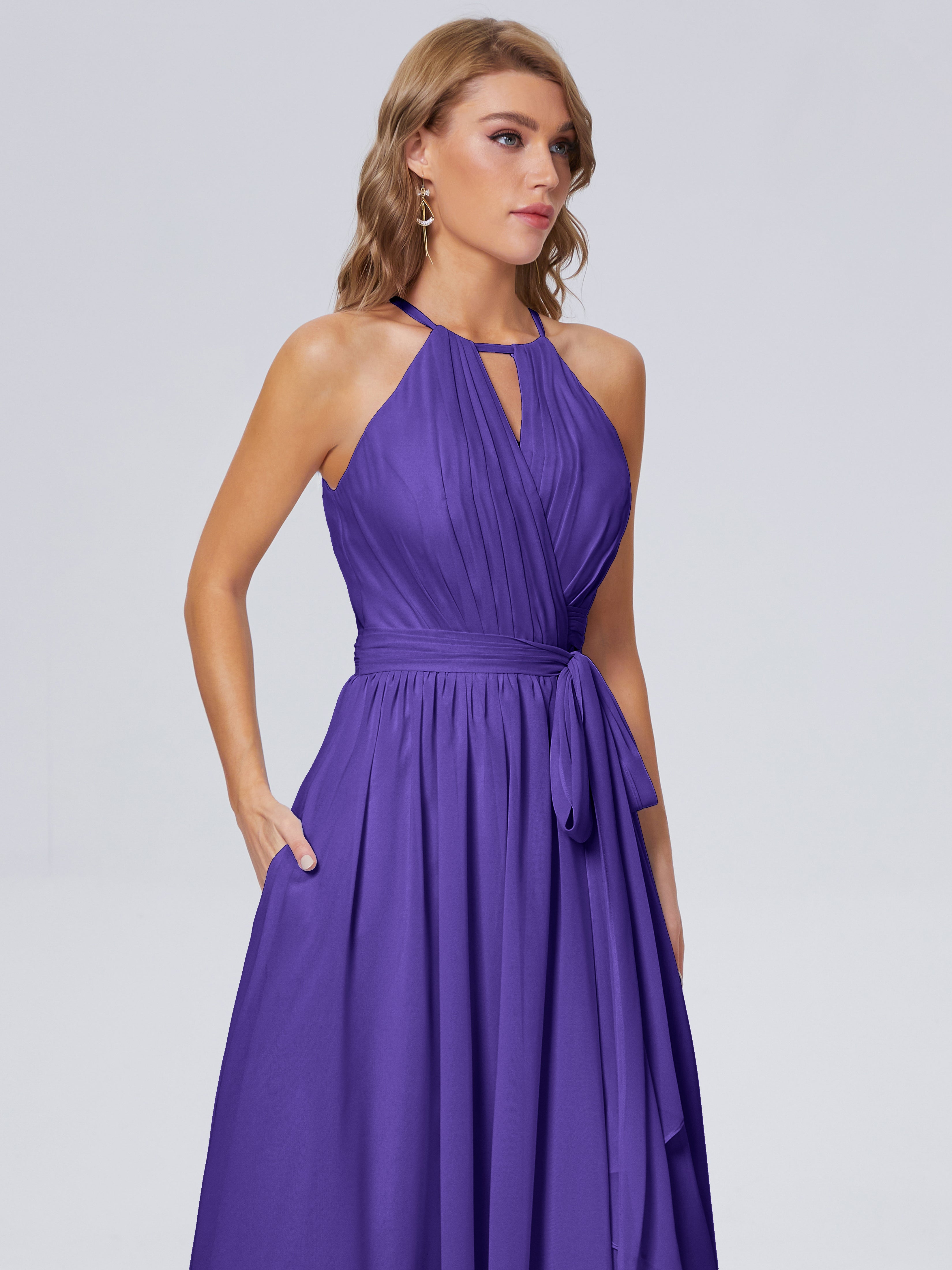 Robes De Demoiselle D'Honneur En Régence Brillante Licou Mousseline Robes Demoiselle D'Honneur