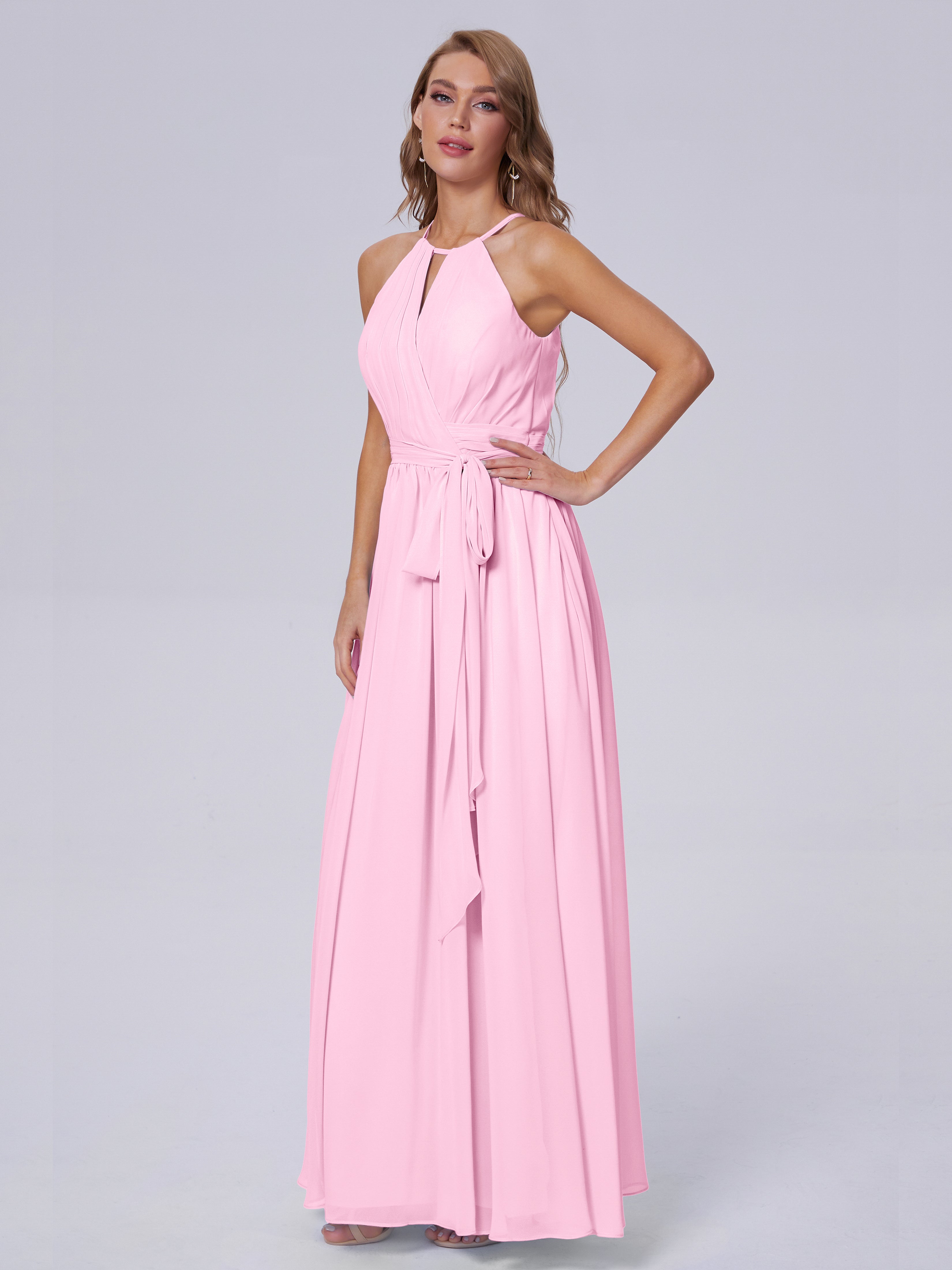 Robe Demoiselle D Honneur Rose Bonbon Brillante Licou Mousseline Robes Demoiselle D'Honneur