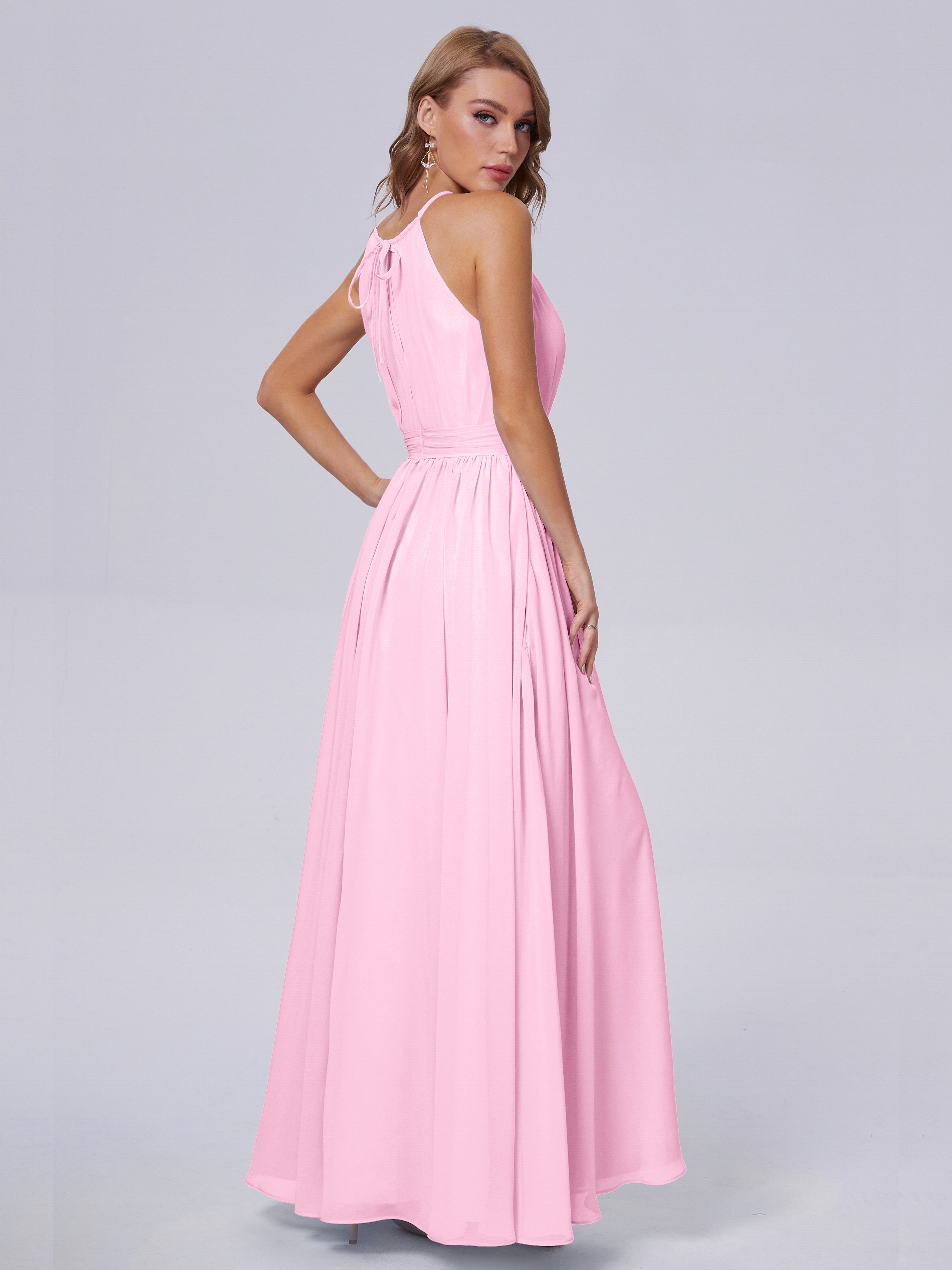 Robe Demoiselle D Honneur Rose Bonbon Brillante Licou Mousseline Robes Demoiselle D'Honneur
