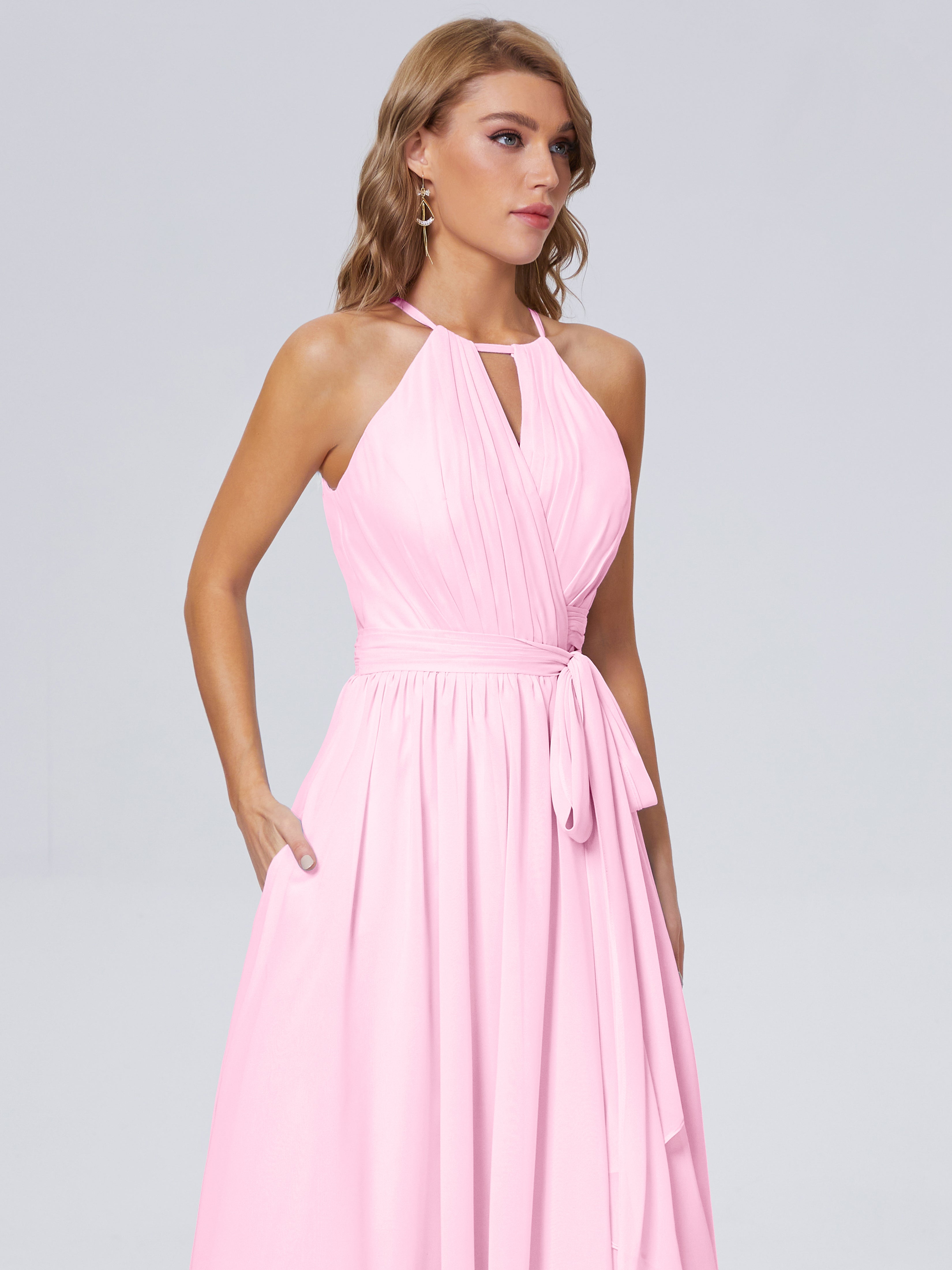 Robe Demoiselle D Honneur Rose Bonbon Brillante Licou Mousseline Robes Demoiselle D'Honneur