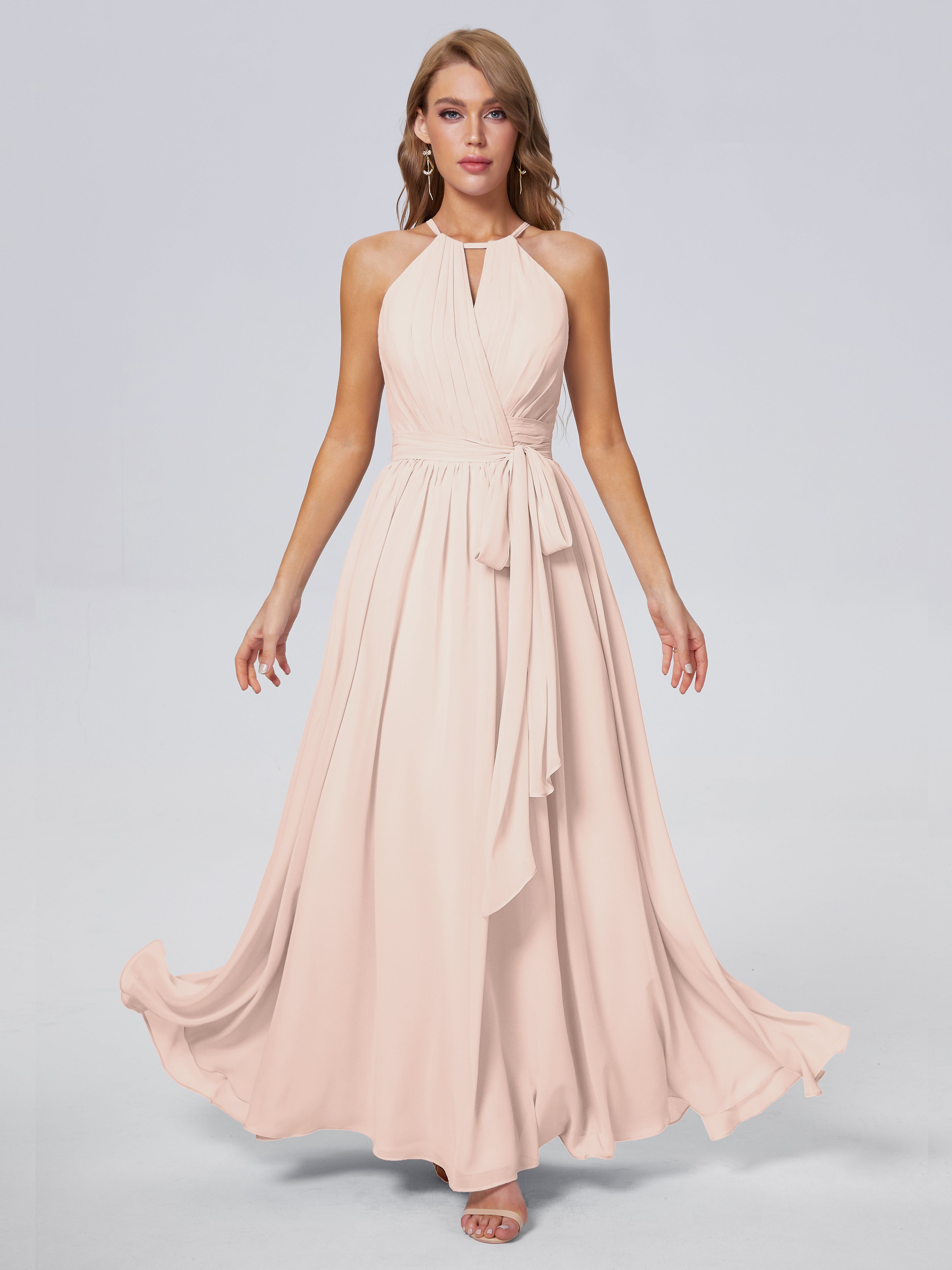 Robe Demoiselle D Honneur Rose Perle Brillante Licou Mousseline Robes Demoiselle D'Honneur