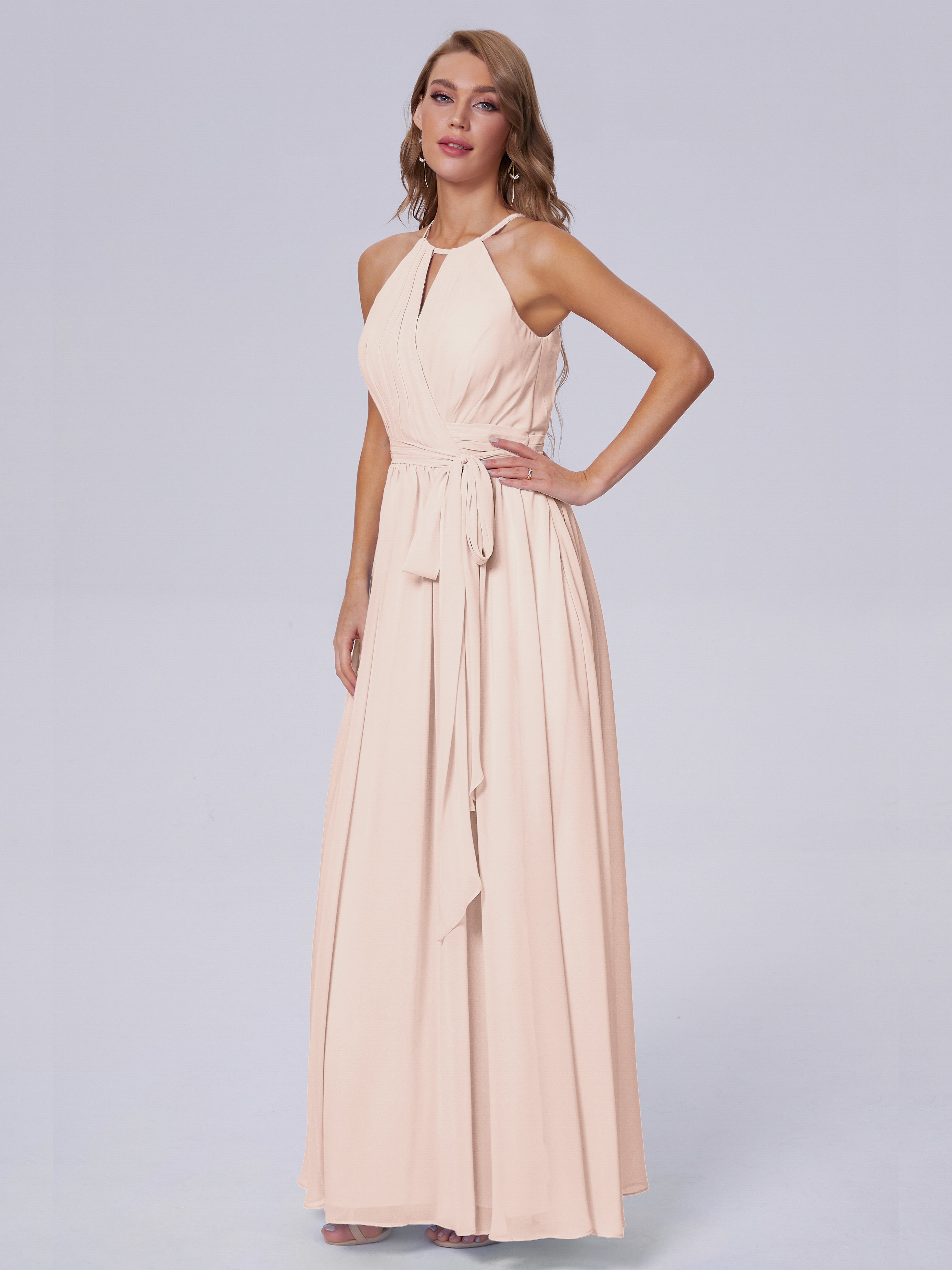 Robe Demoiselle D Honneur Rose Perle Brillante Licou Mousseline Robes Demoiselle D'Honneur