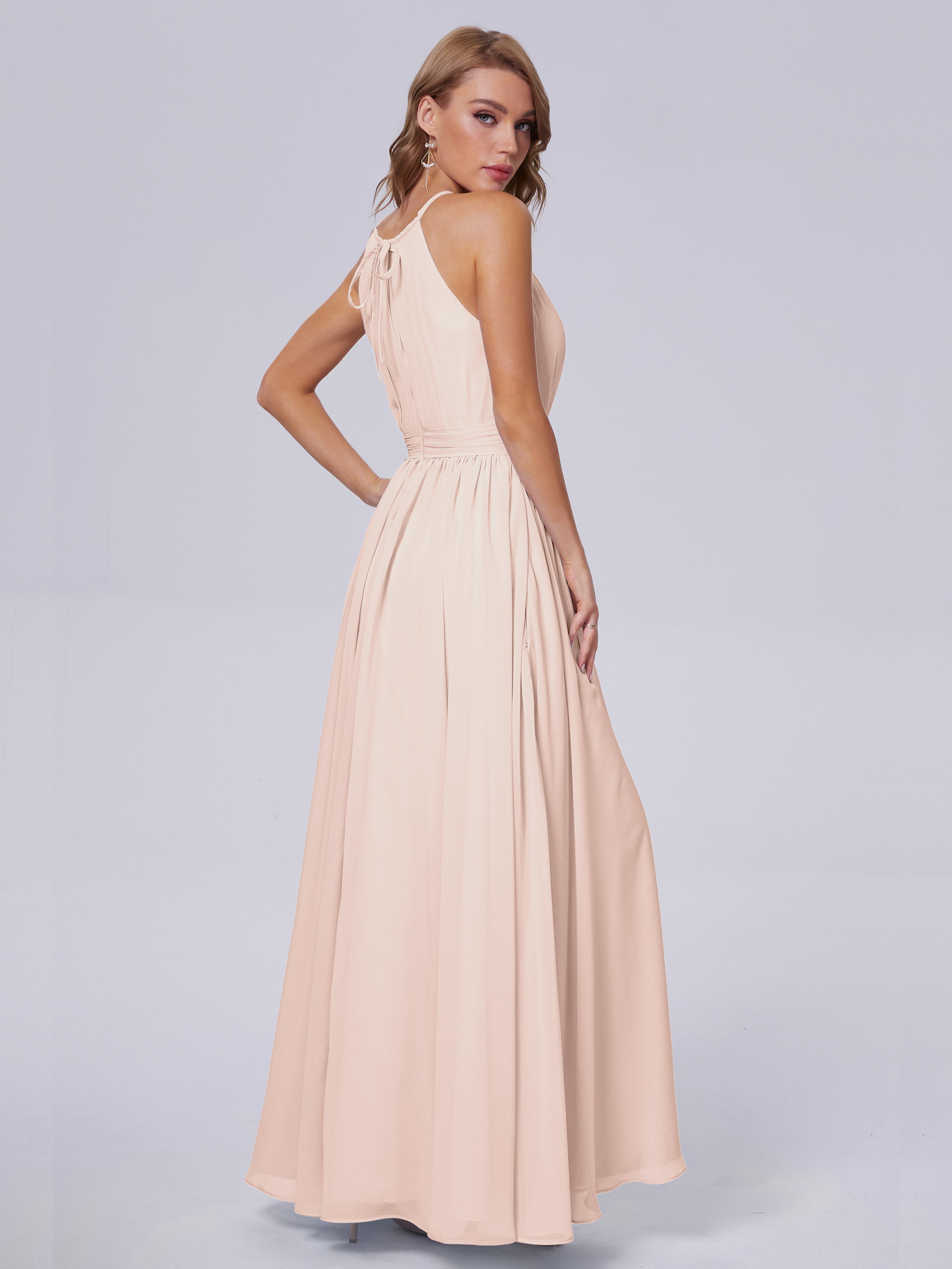 Robe Demoiselle D Honneur Rose Perle Brillante Licou Mousseline Robes Demoiselle D'Honneur