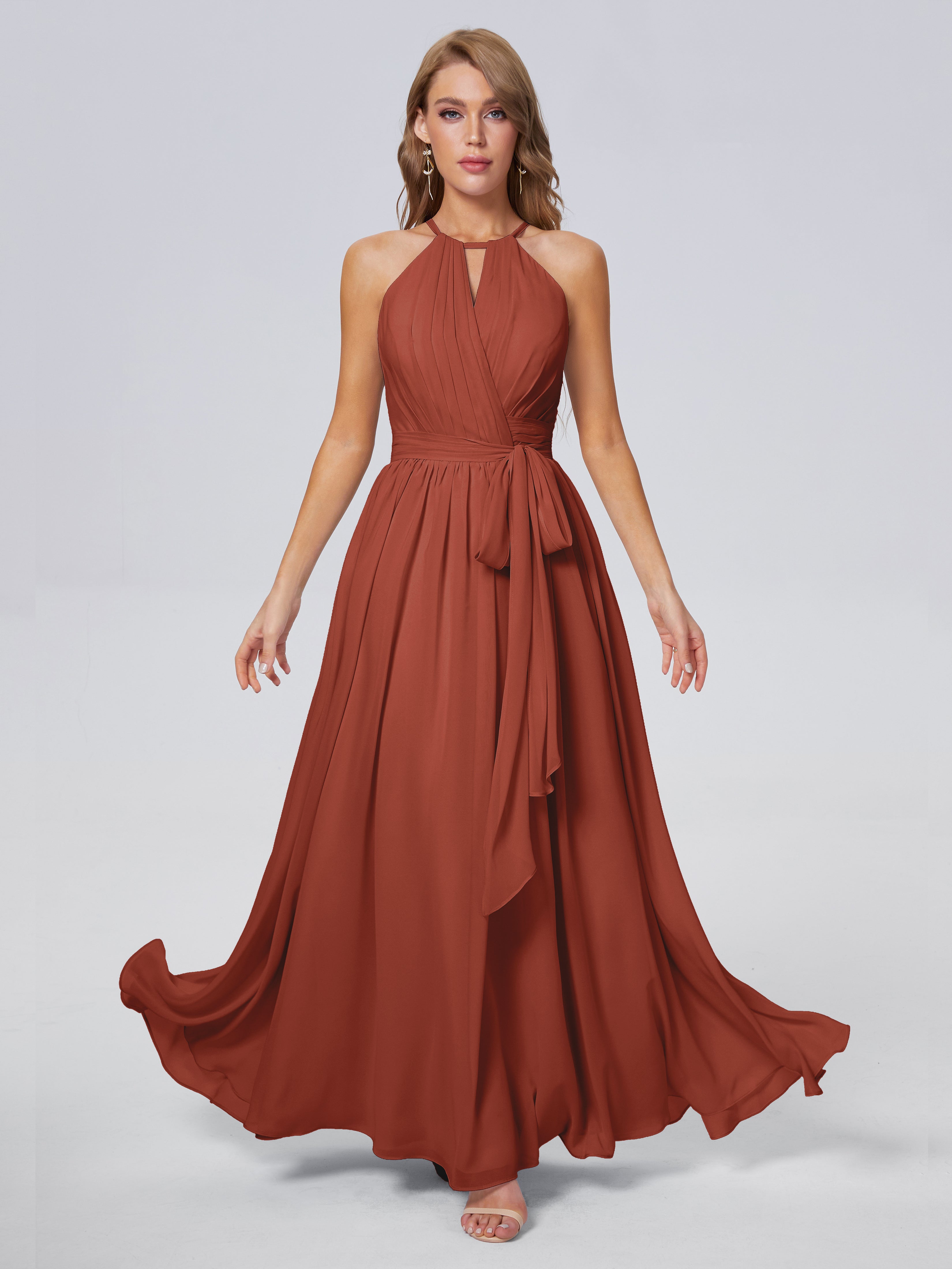Robe Demoiselle D Honneur Rouille Brillante Licou Mousseline Robes Demoiselle D'Honneur