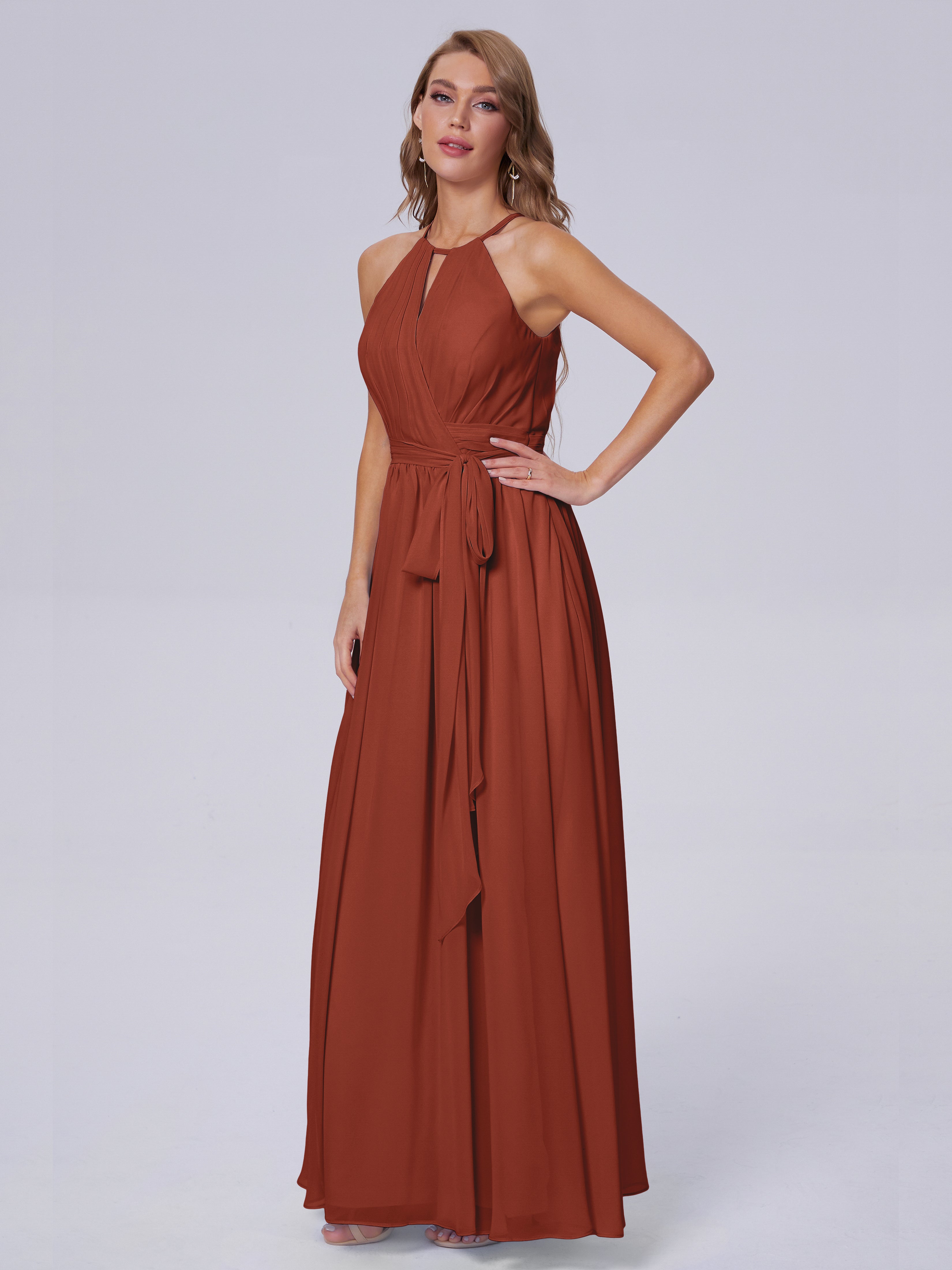 Robe Demoiselle D Honneur Rouille Brillante Licou Mousseline Robes Demoiselle D'Honneur