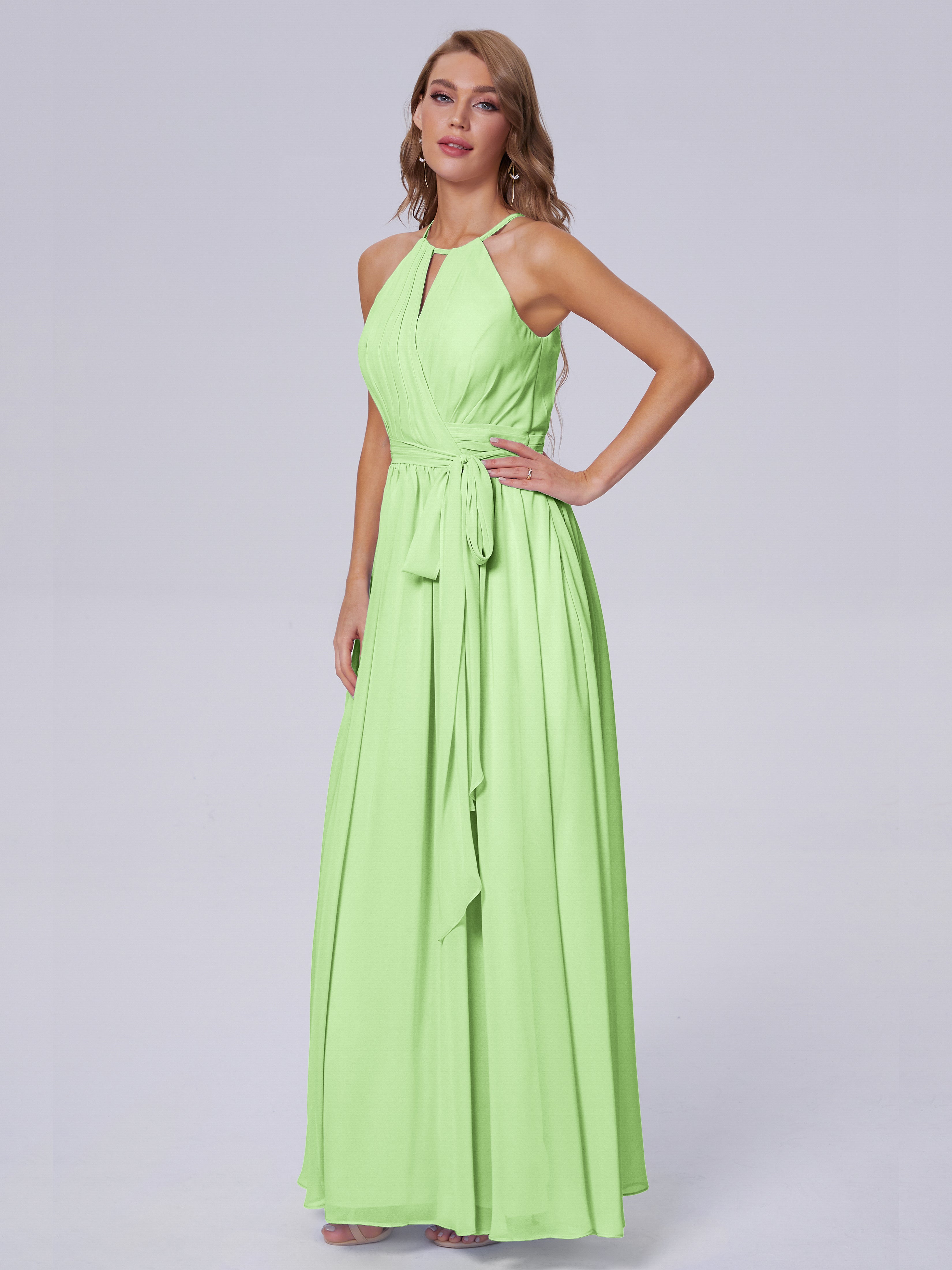 Robe Demoiselle Dhonneur Vert Sauge Brillante Licou Mousseline Robes Demoiselle D'Honneur