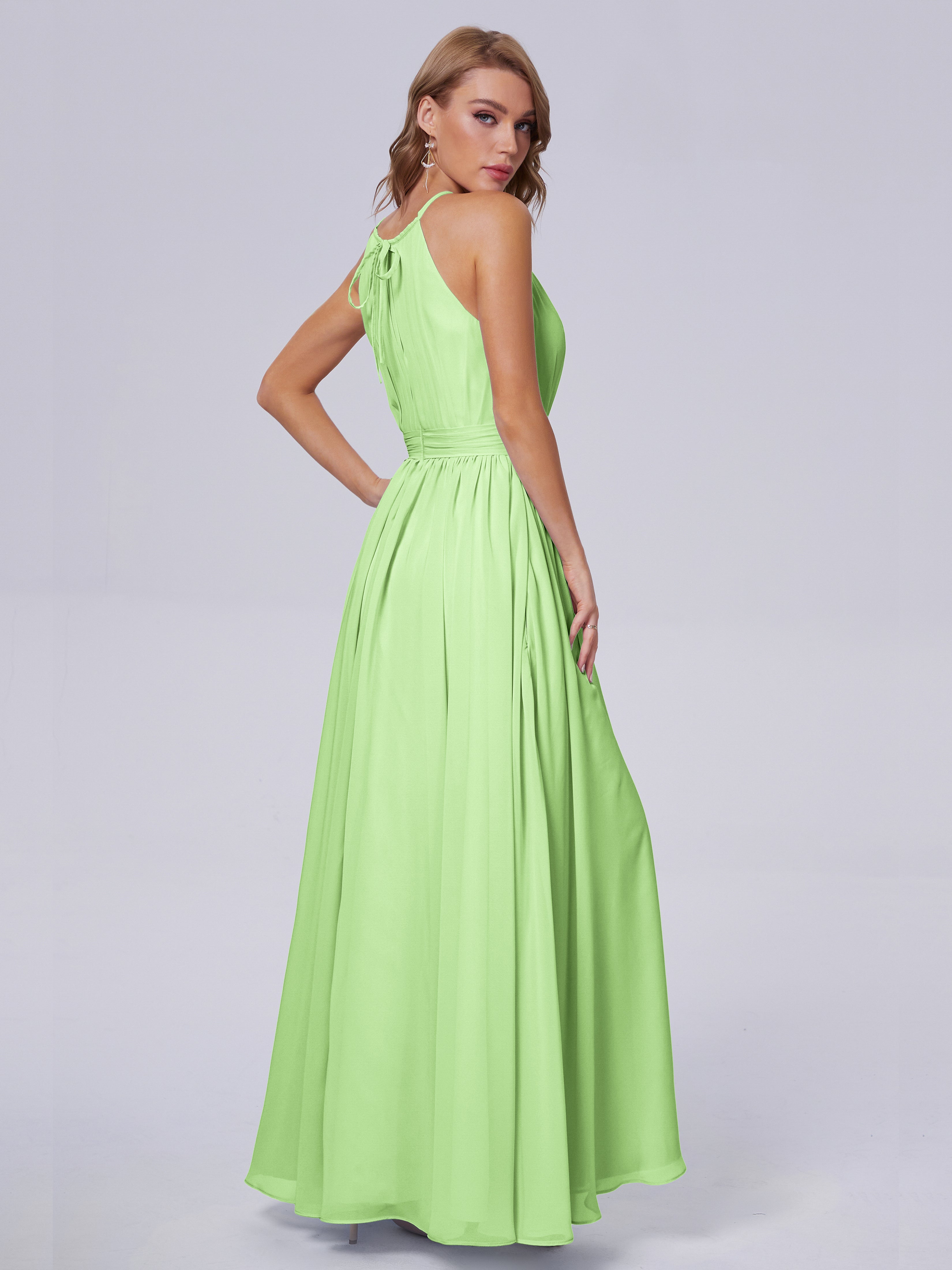 Robe Demoiselle Dhonneur Vert Sauge Brillante Licou Mousseline Robes Demoiselle D'Honneur