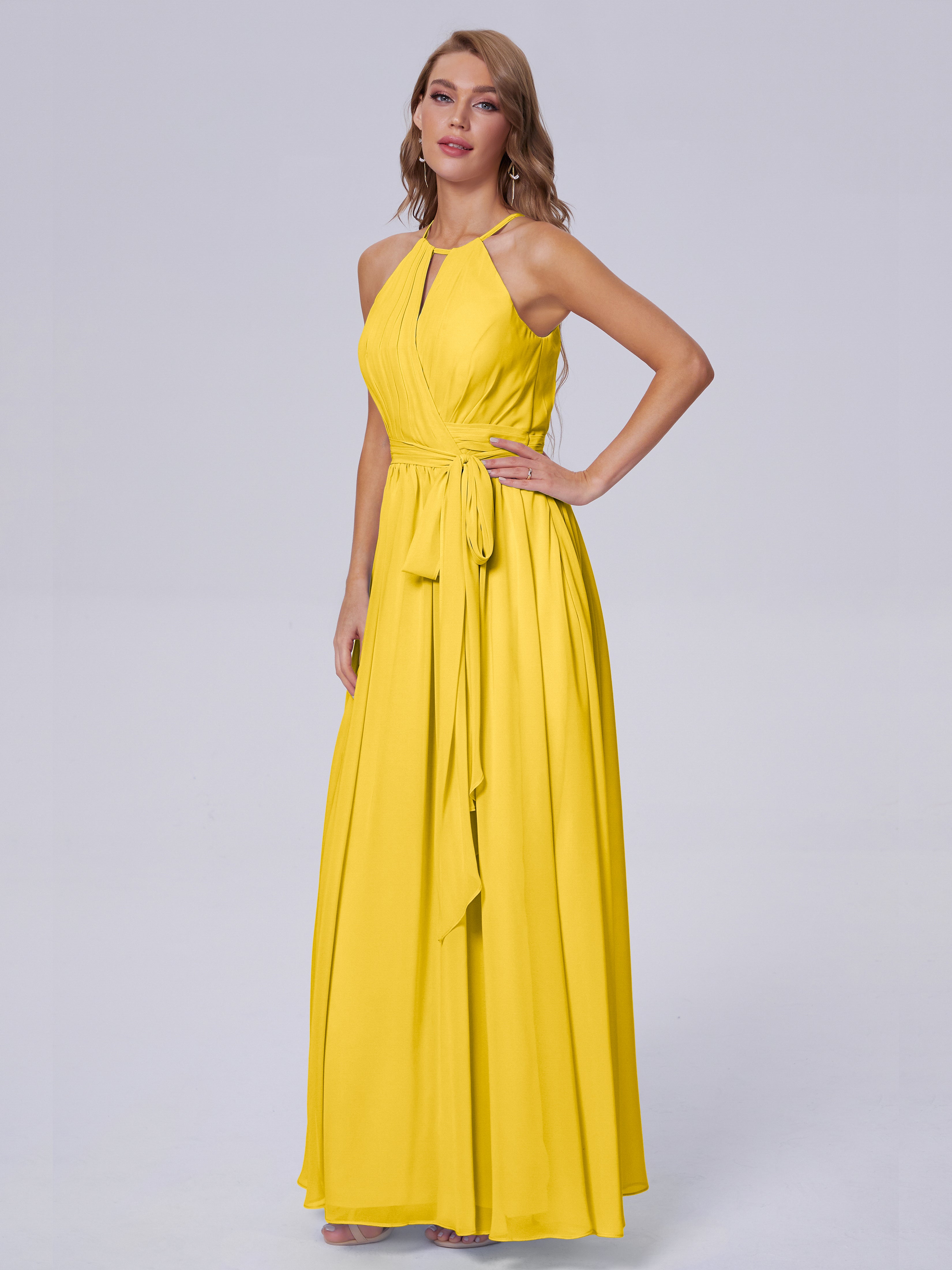 Robe De Demoiselle D'Honneur Souci Brillante Licou Mousseline Robes Demoiselle D'Honneur