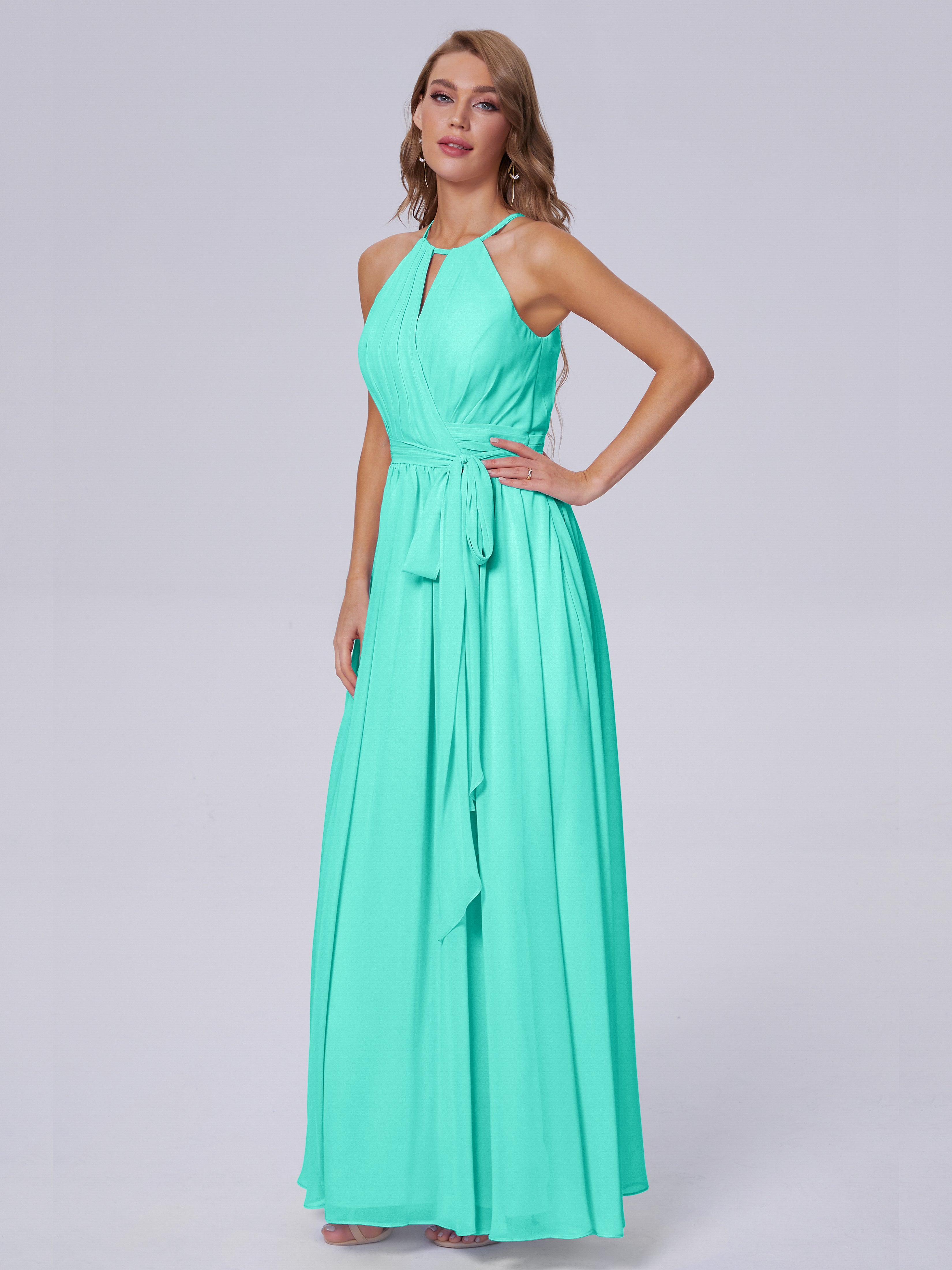 Robes De Demoiselle D'Honneur Spa Brillante Licou Mousseline Robes Demoiselle D'Honneur