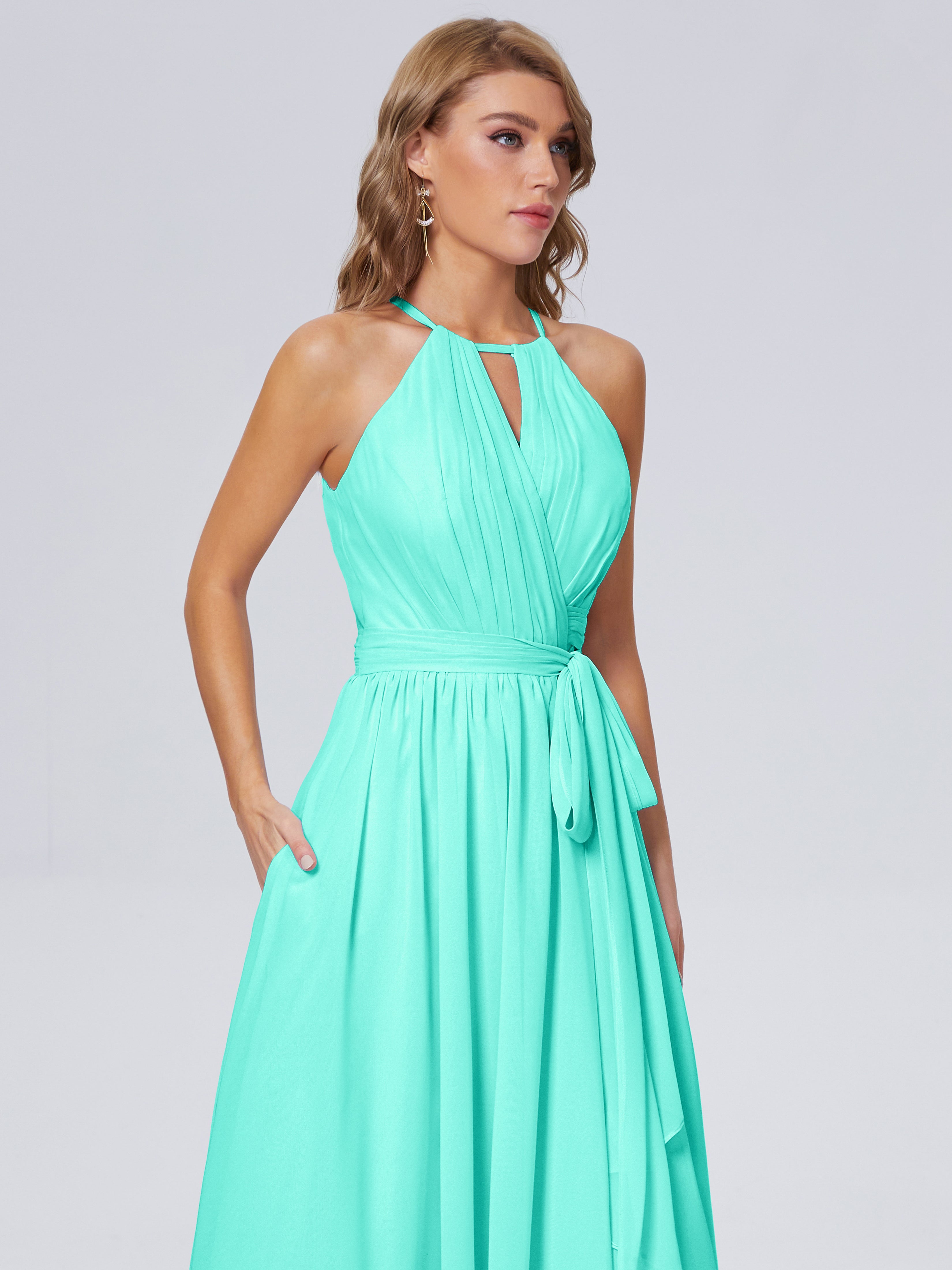 Robes De Demoiselle D'Honneur Spa Brillante Licou Mousseline Robes Demoiselle D'Honneur