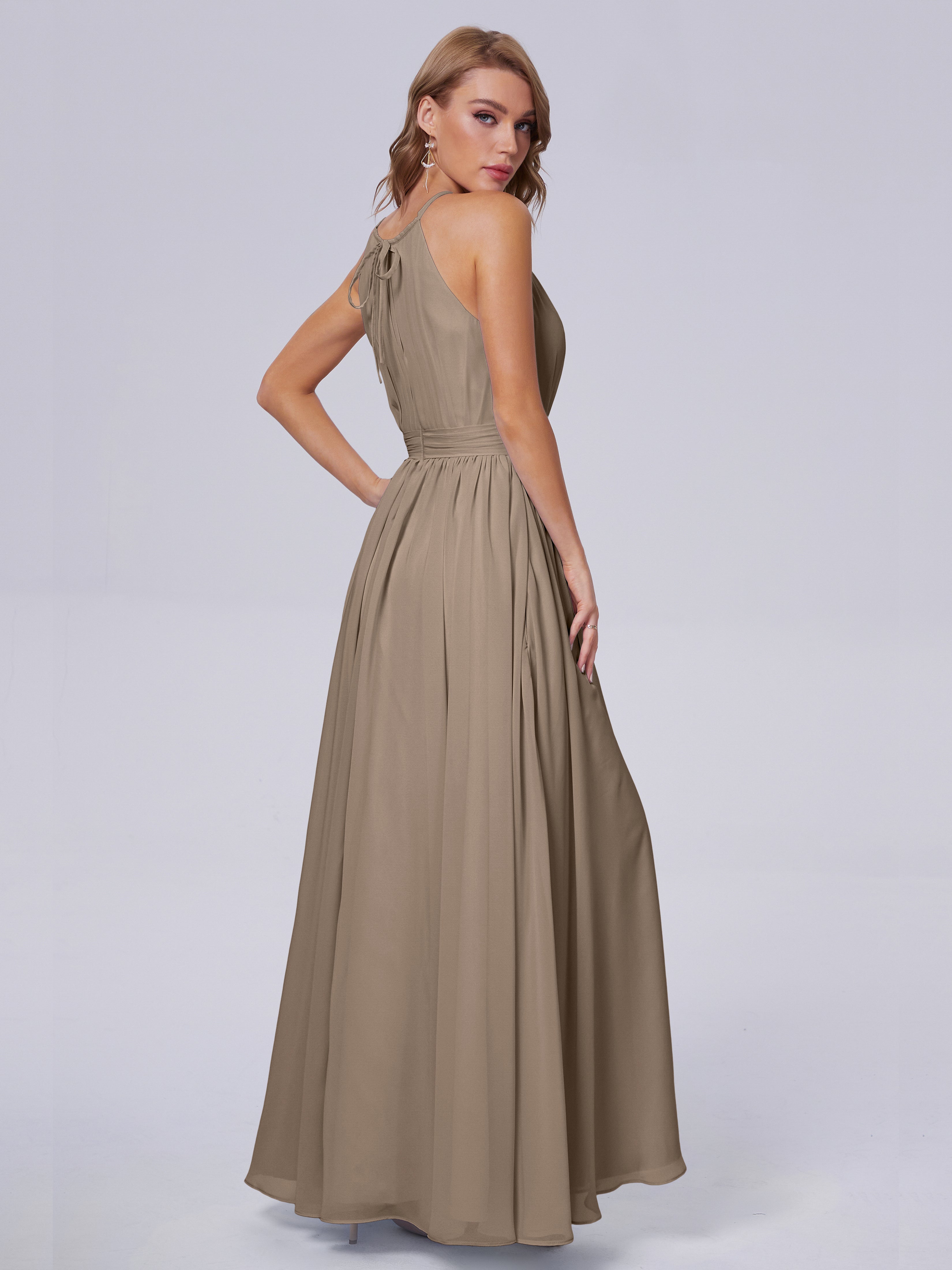Robe Demoiselle D Honneur Taupe Brillante Licou Mousseline Robes Demoiselle D'Honneur