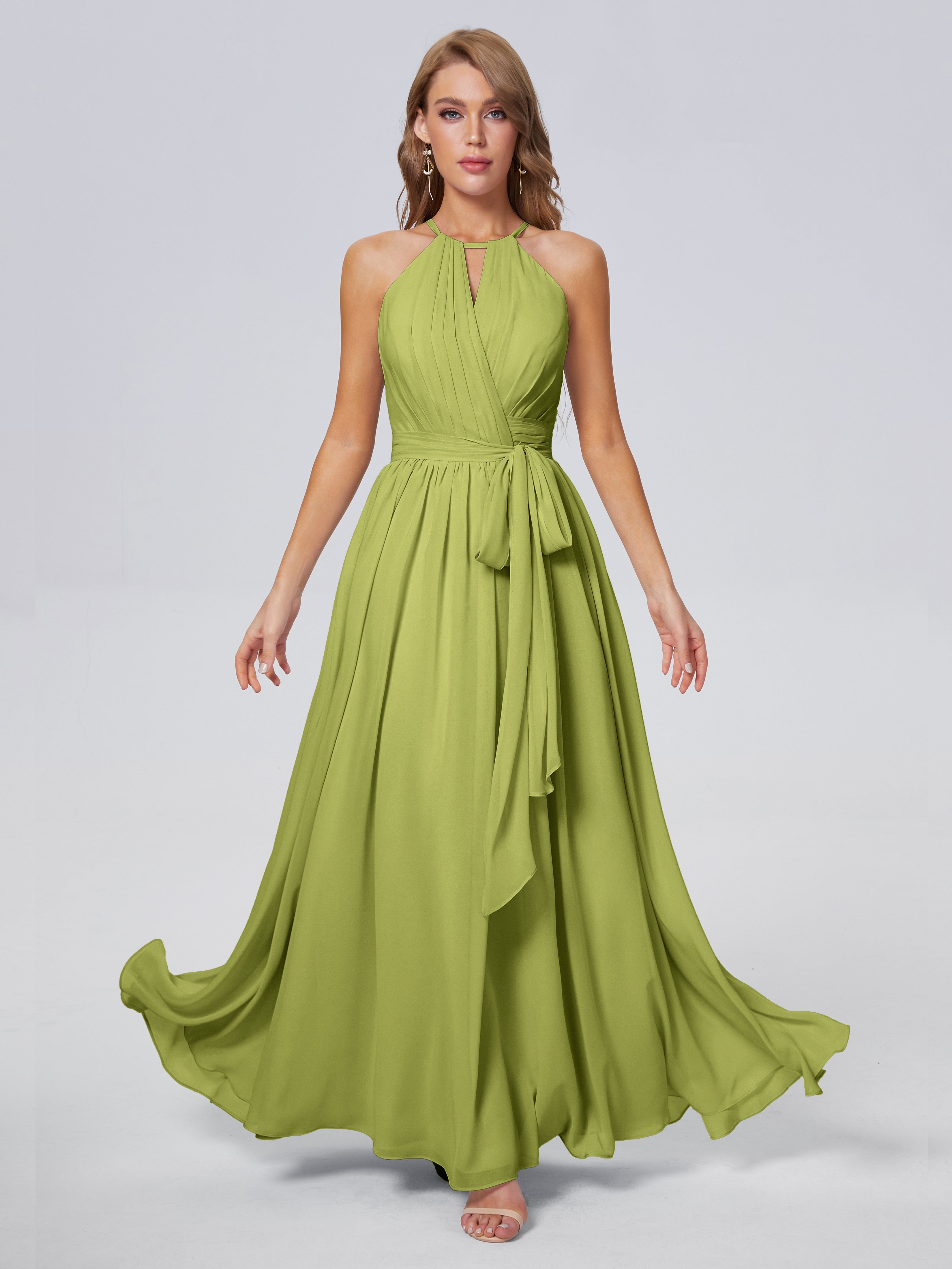 Robes De Demoiselle D'Honneur Trèfle Brillante Licou Mousseline Robes Demoiselle D'Honneur