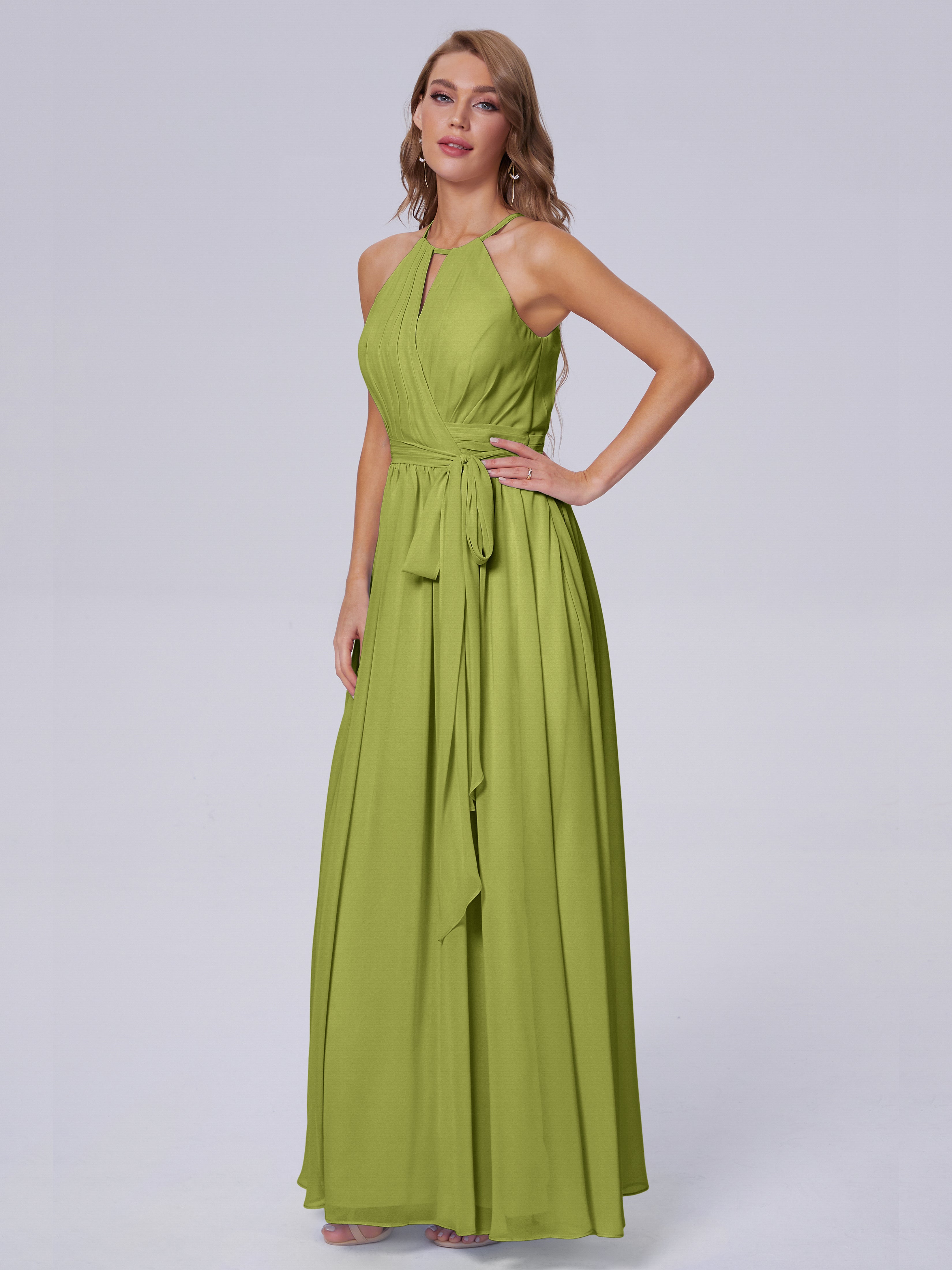 Robes De Demoiselle D'Honneur Trèfle Brillante Licou Mousseline Robes Demoiselle D'Honneur