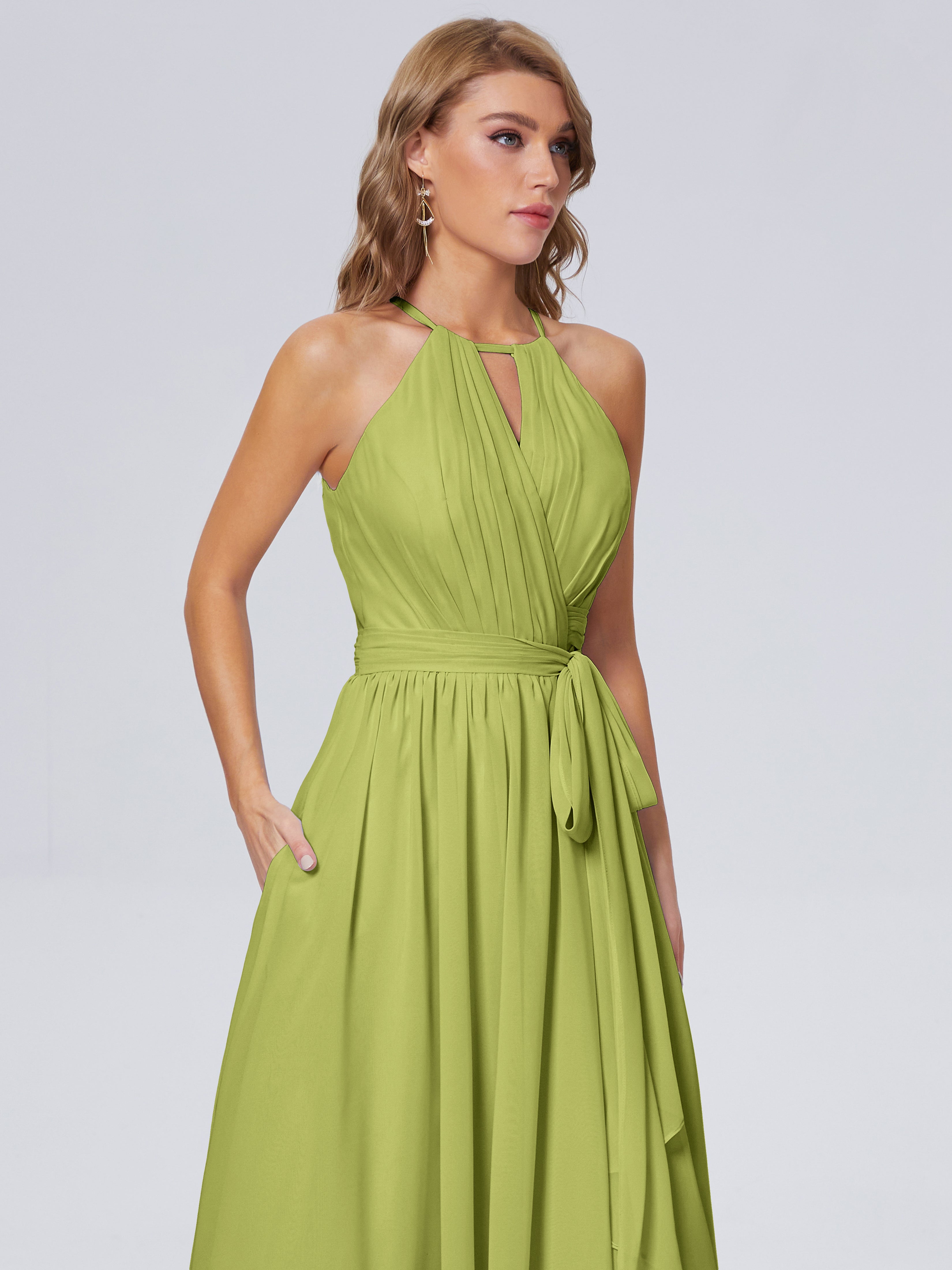 Robes De Demoiselle D'Honneur Trèfle Brillante Licou Mousseline Robes Demoiselle D'Honneur