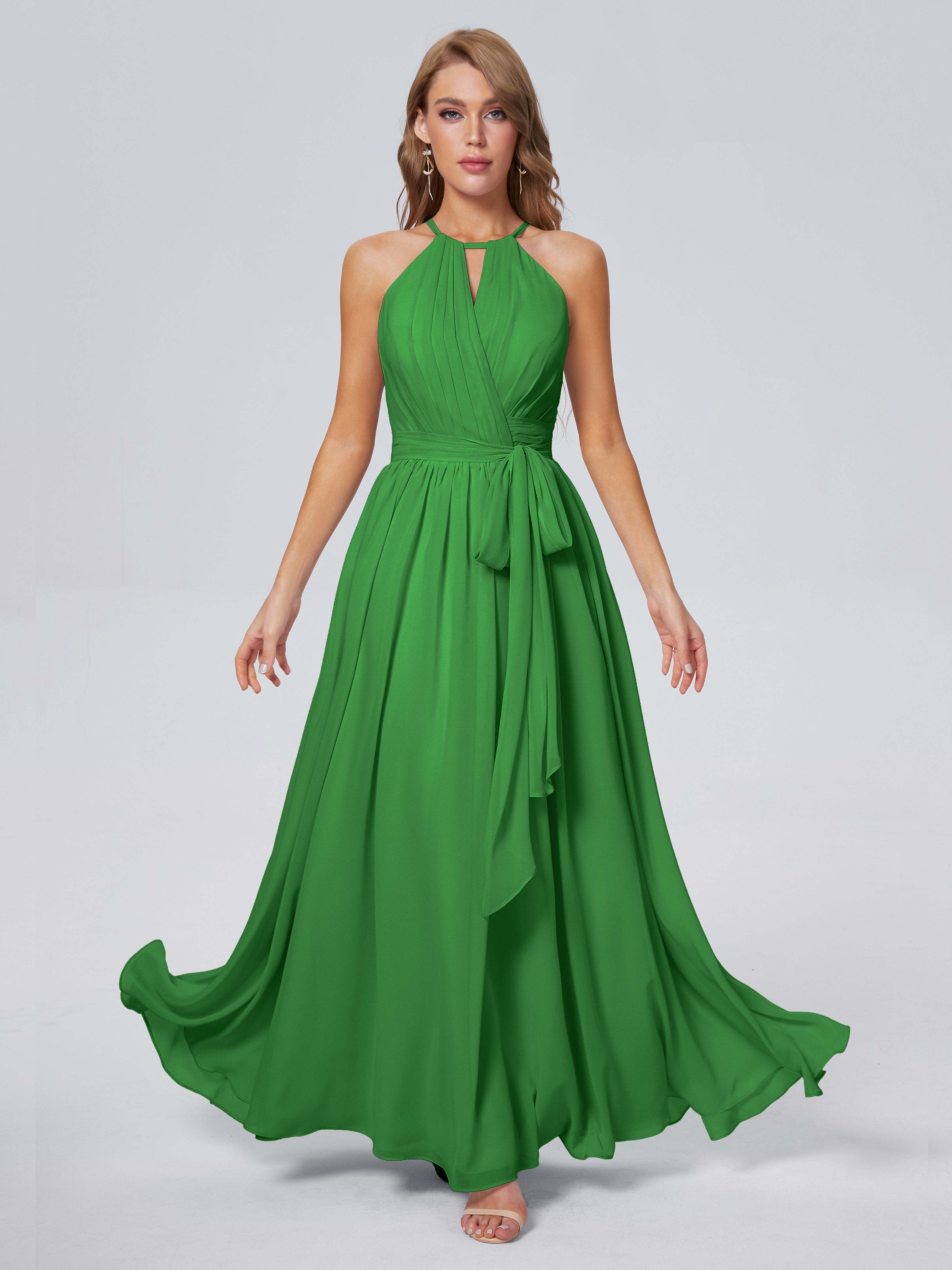 Robe De Demoiselle D Honneur Verte Brillante Licou Mousseline Robes Demoiselle D'Honneur