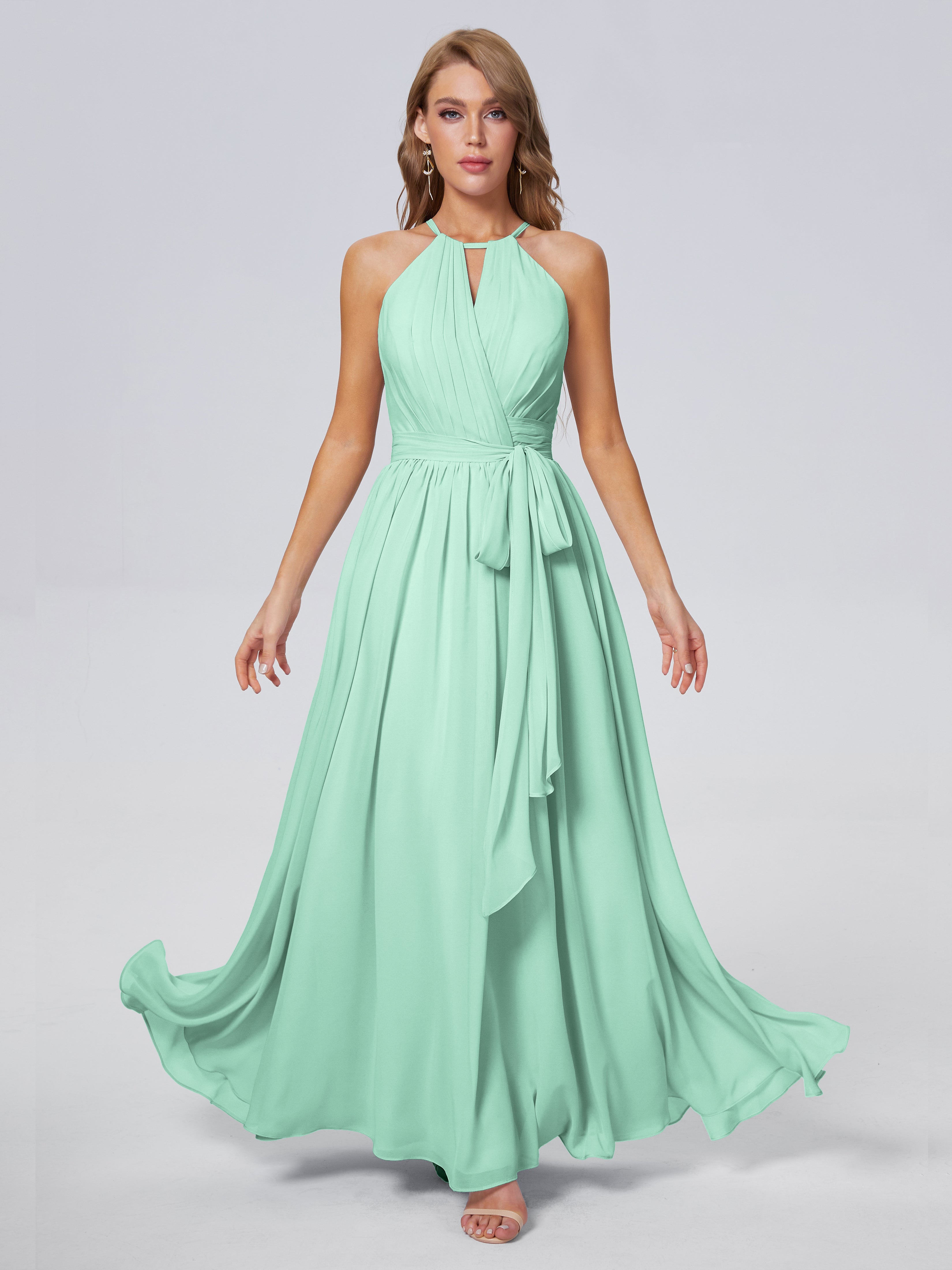 Robe Demoiselle D Honneur Menthe Brillante Licou Mousseline Robes Demoiselle D'Honneur