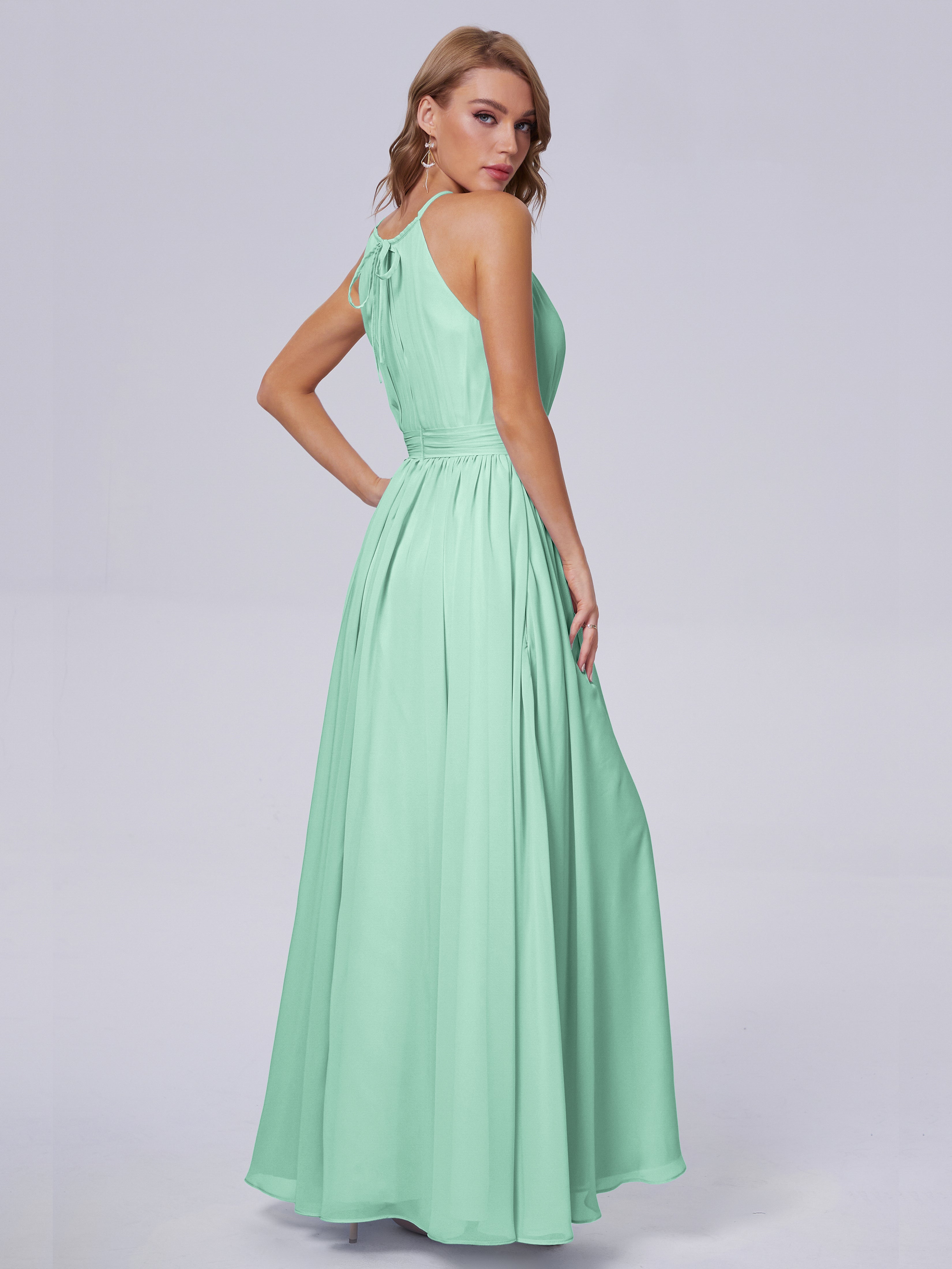 Robe Demoiselle D Honneur Menthe Brillante Licou Mousseline Robes Demoiselle D'Honneur