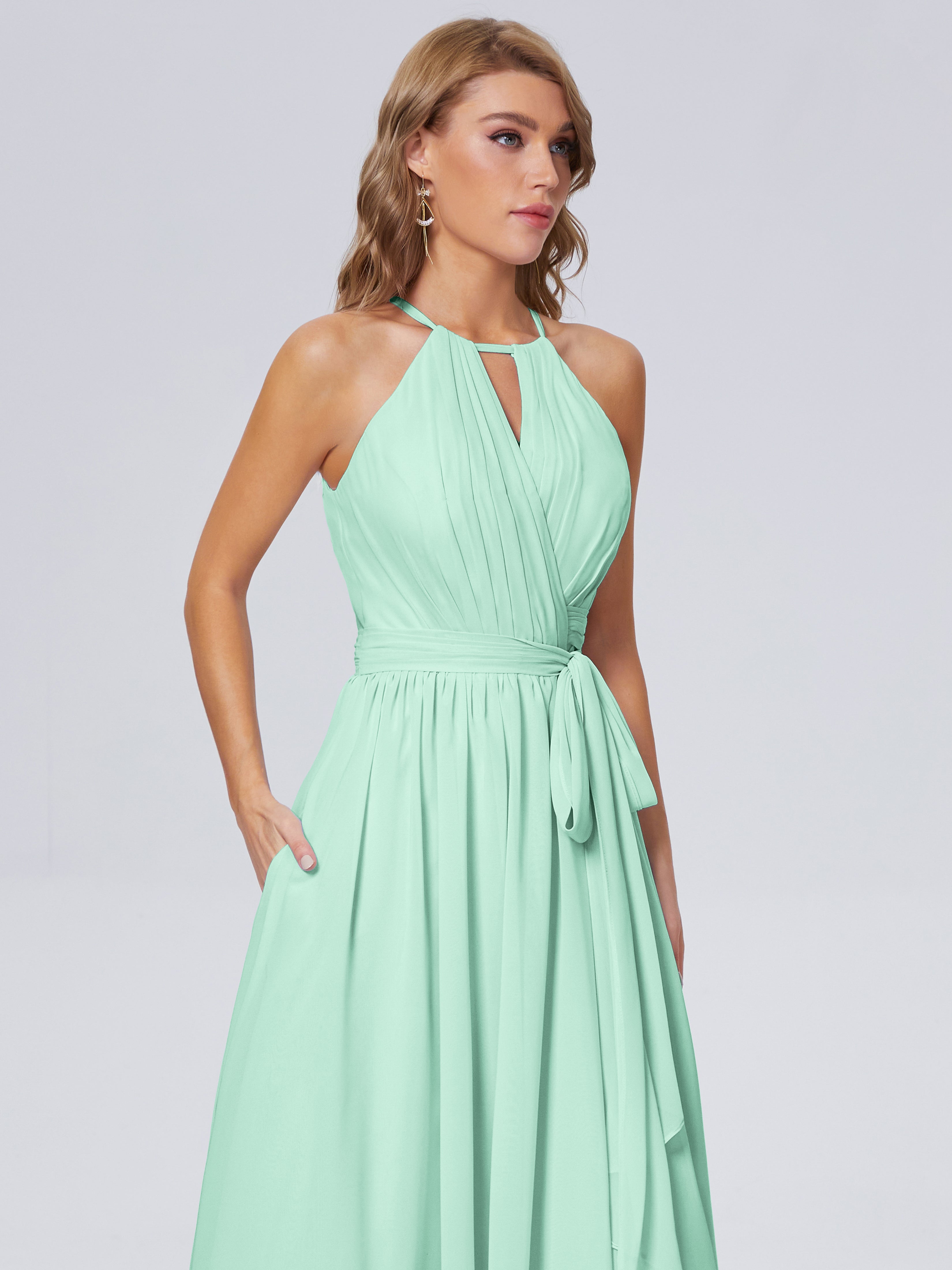 Robe Demoiselle D Honneur Menthe Brillante Licou Mousseline Robes Demoiselle D'Honneur