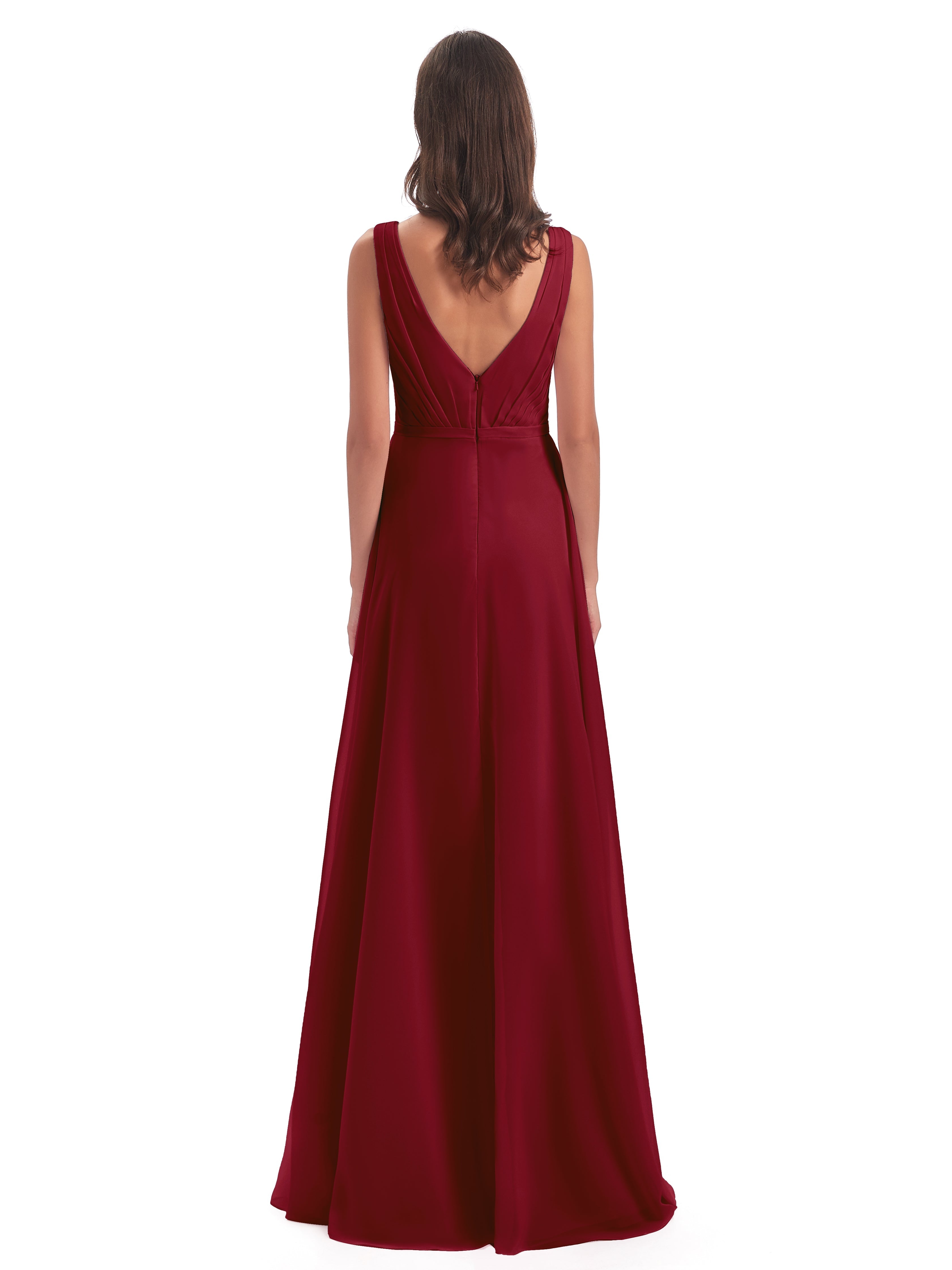 Robe Demoiselle Dhonneur Bordeaux Col V Mousseline Longue Robes Demoiselle D'Honneur