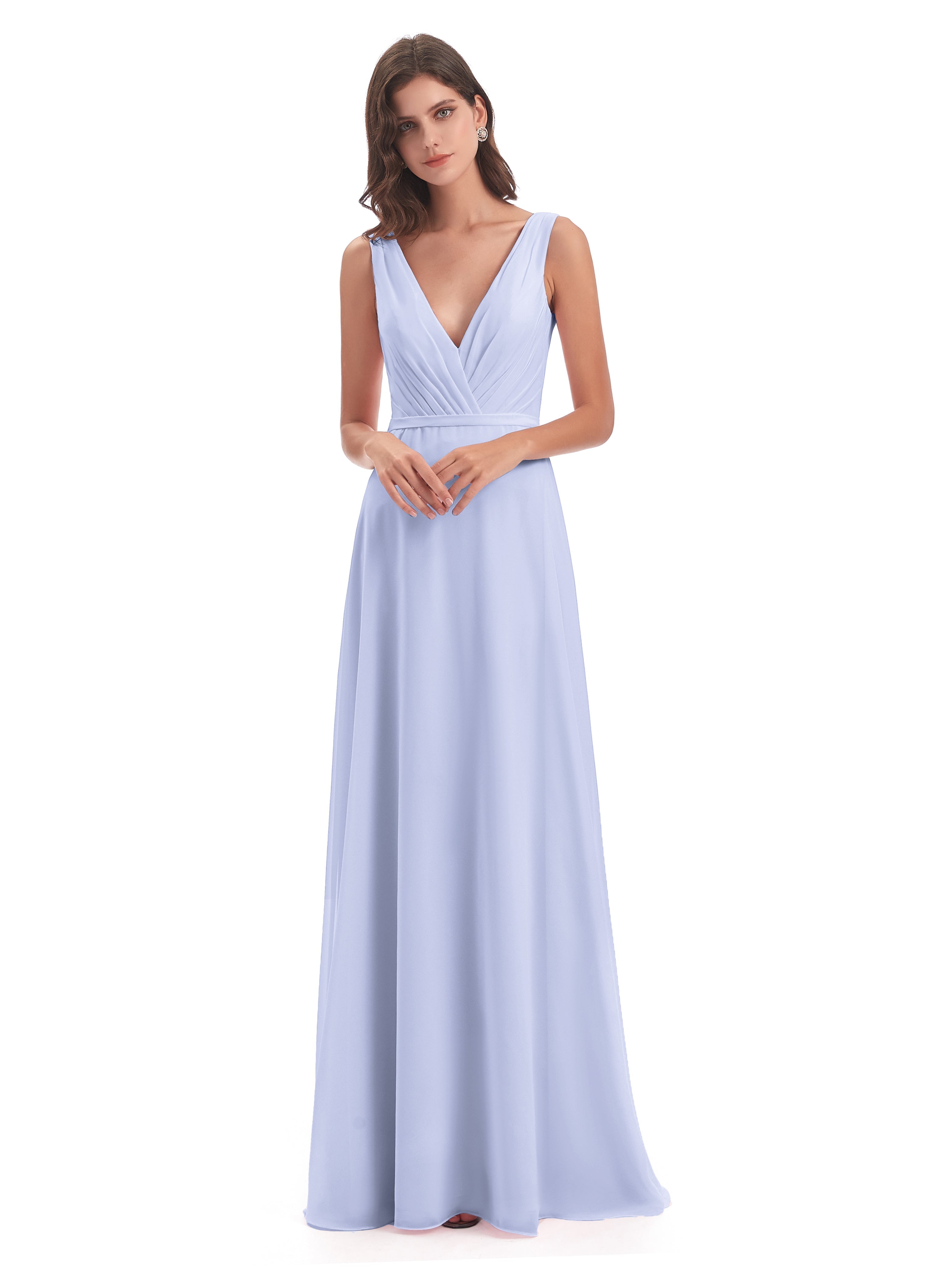 Robe Demoiselle D Honneur Lavande Col V Mousseline Longue Robes Demoiselle D'Honneur