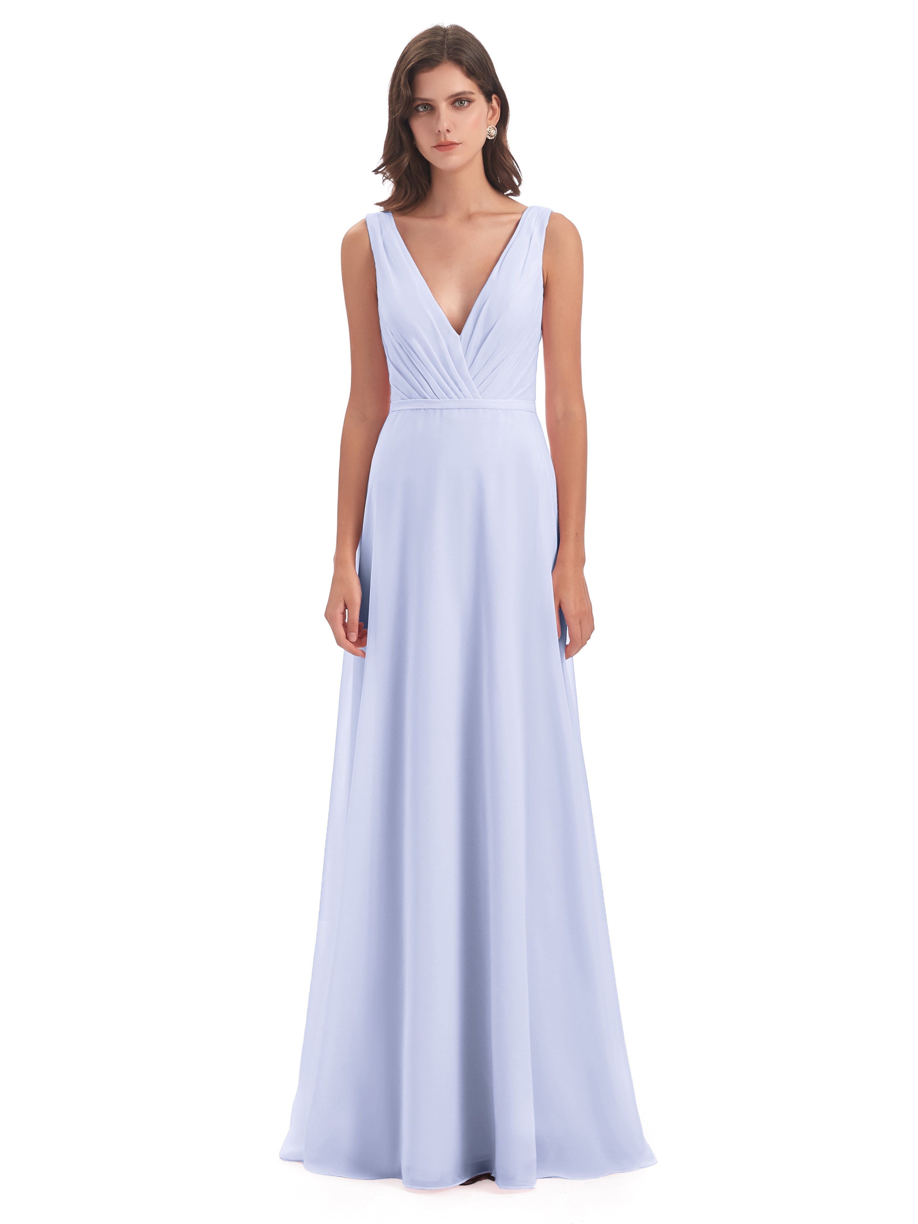 Robe Demoiselle D Honneur Lavande Col V Mousseline Longue Robes Demoiselle D'Honneur