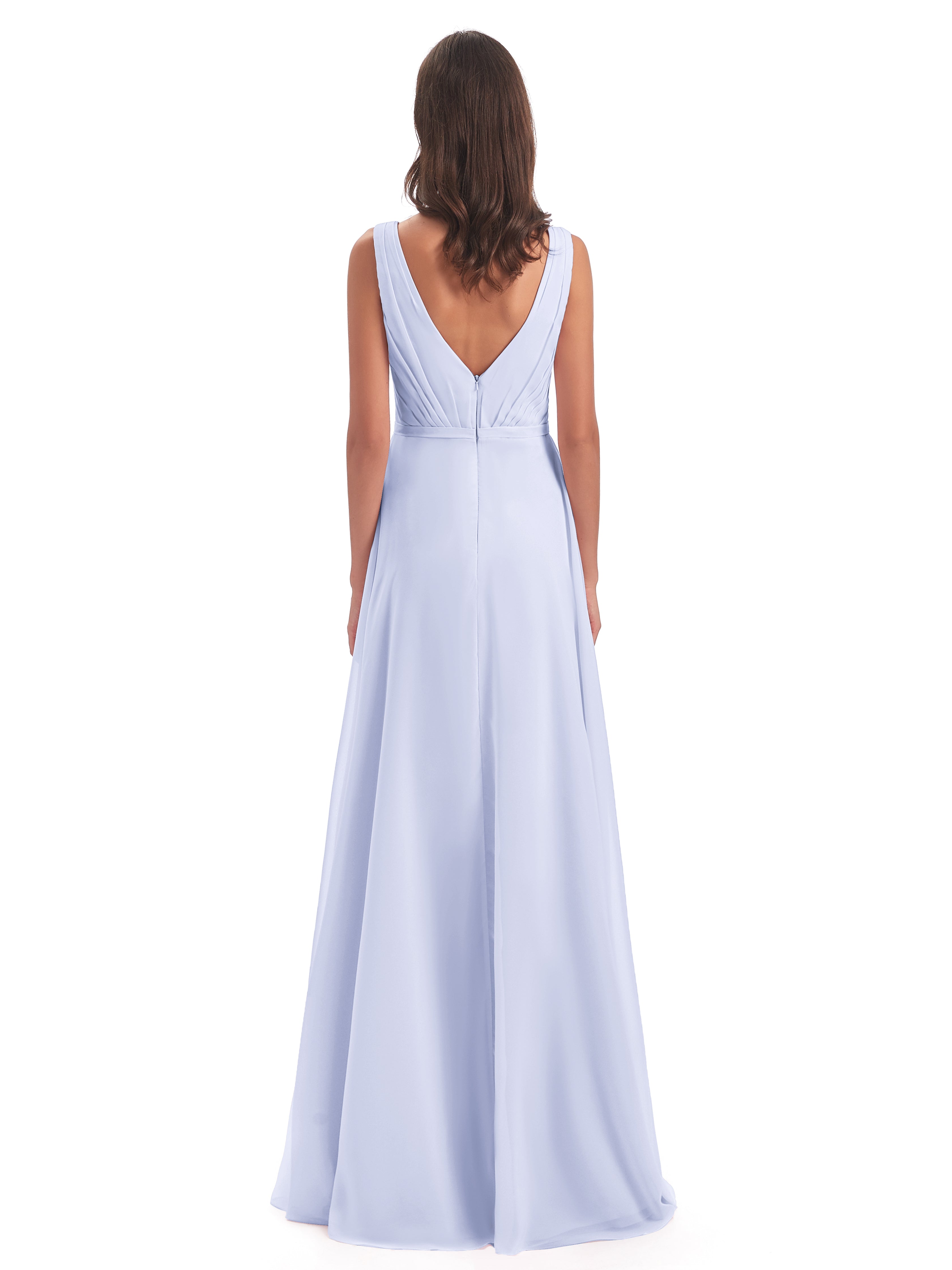 Robe Demoiselle D Honneur Lavande Col V Mousseline Longue Robes Demoiselle D'Honneur