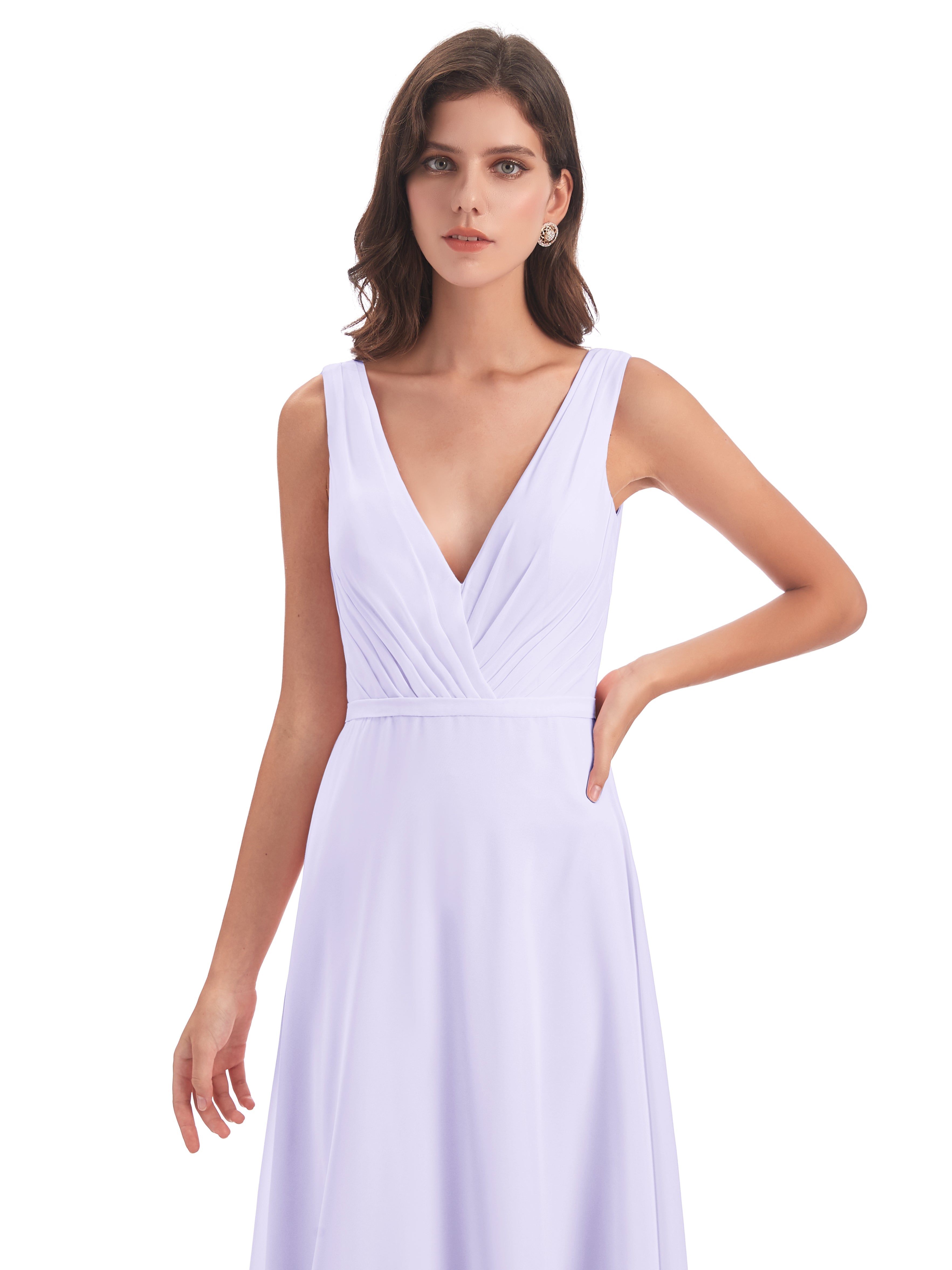 Robe Lilas Demoiselle D Honneur Col V Mousseline Longue Robes Demoiselle D'Honneur