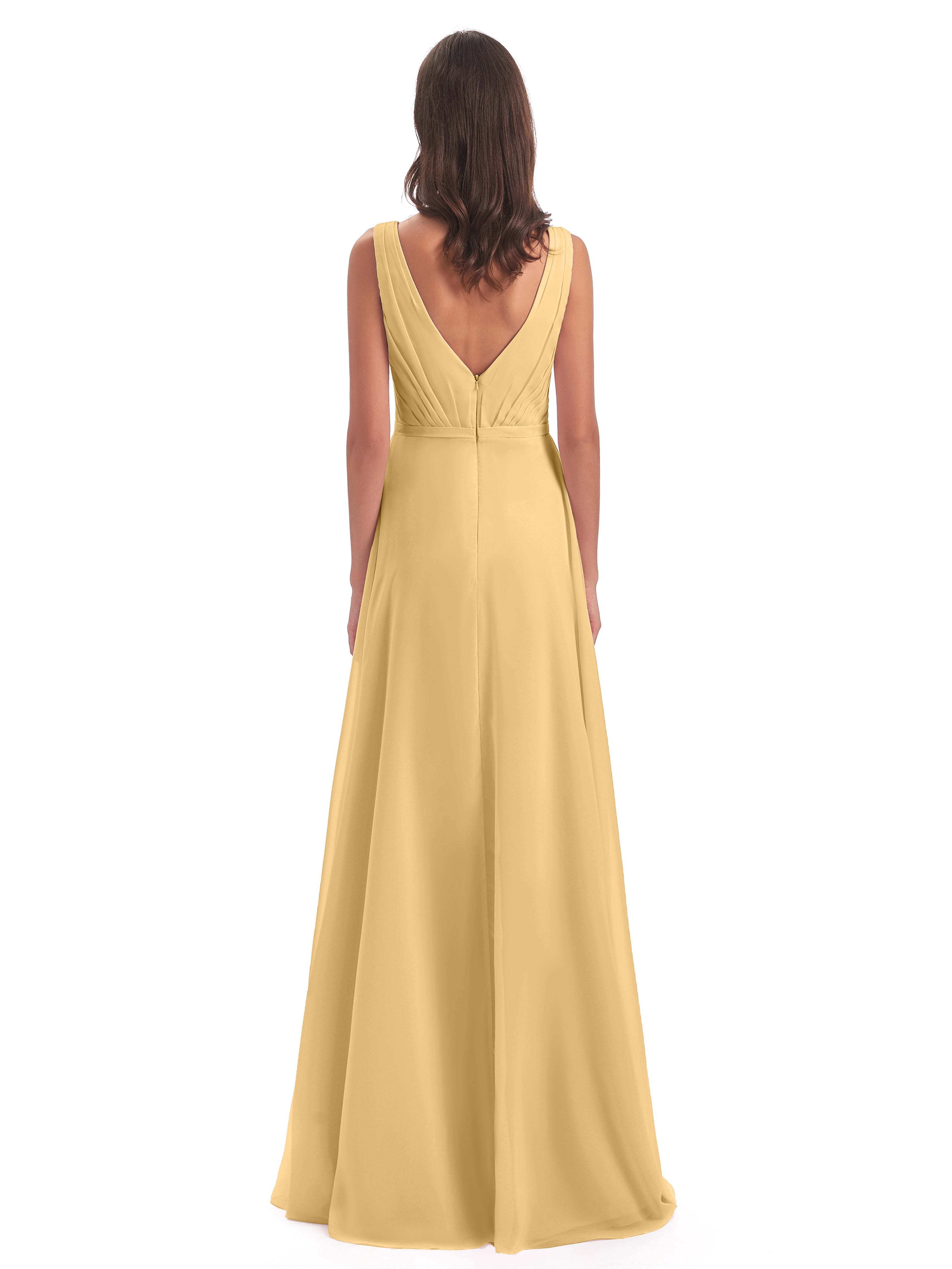 Robe Or Demoiselle D Honneur Col V Mousseline Longue Robes Demoiselle D'Honneur