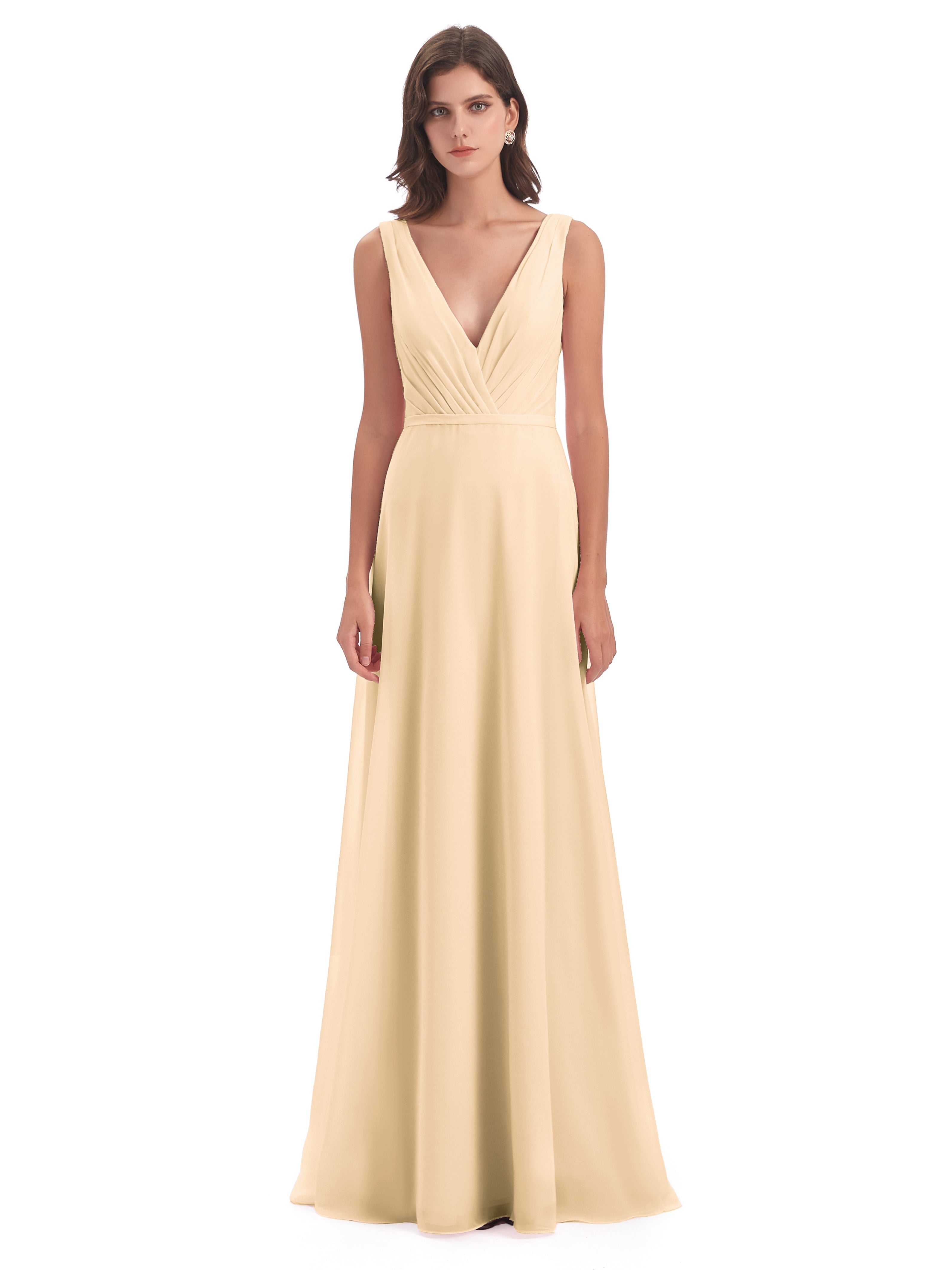 Robe Demoiselle D Honneur Couleur Peche Col V Mousseline Longue Robes Demoiselle D'Honneur