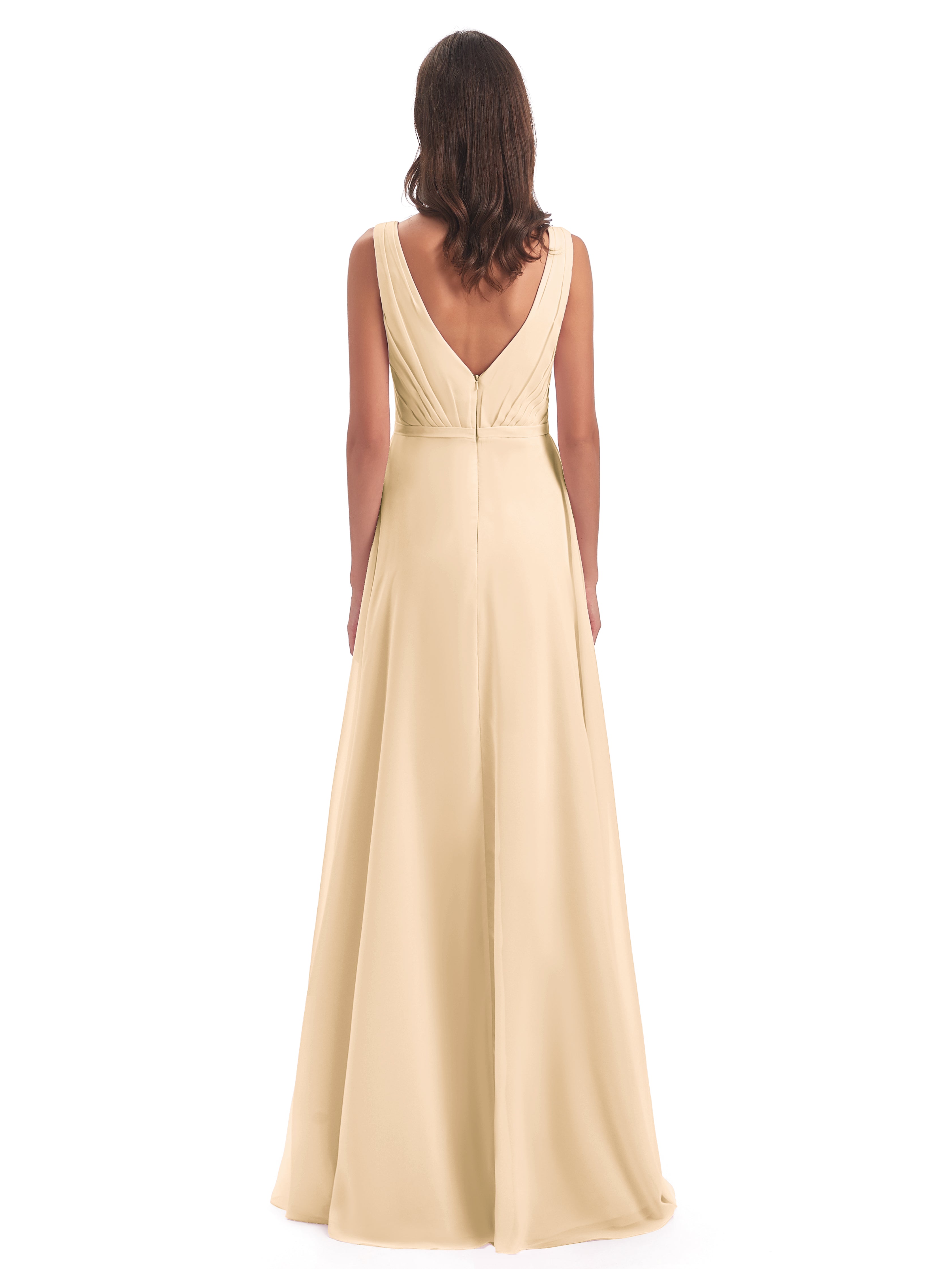 Robe Demoiselle D Honneur Couleur Peche Col V Mousseline Longue Robes Demoiselle D'Honneur