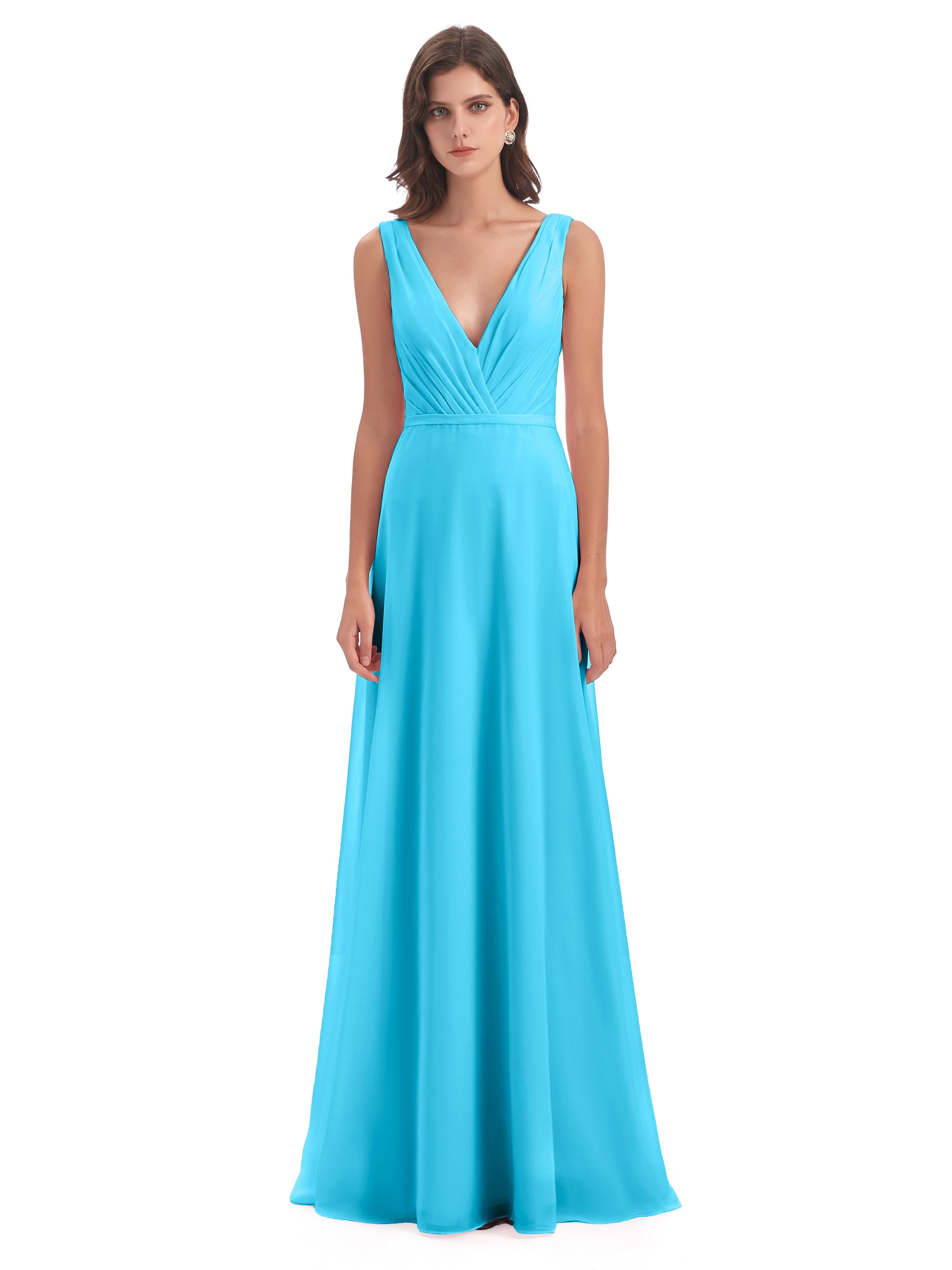 Robe De Demoiselle D'Honneur En Piscine Col V Mousseline Longue Robes Demoiselle D'Honneur