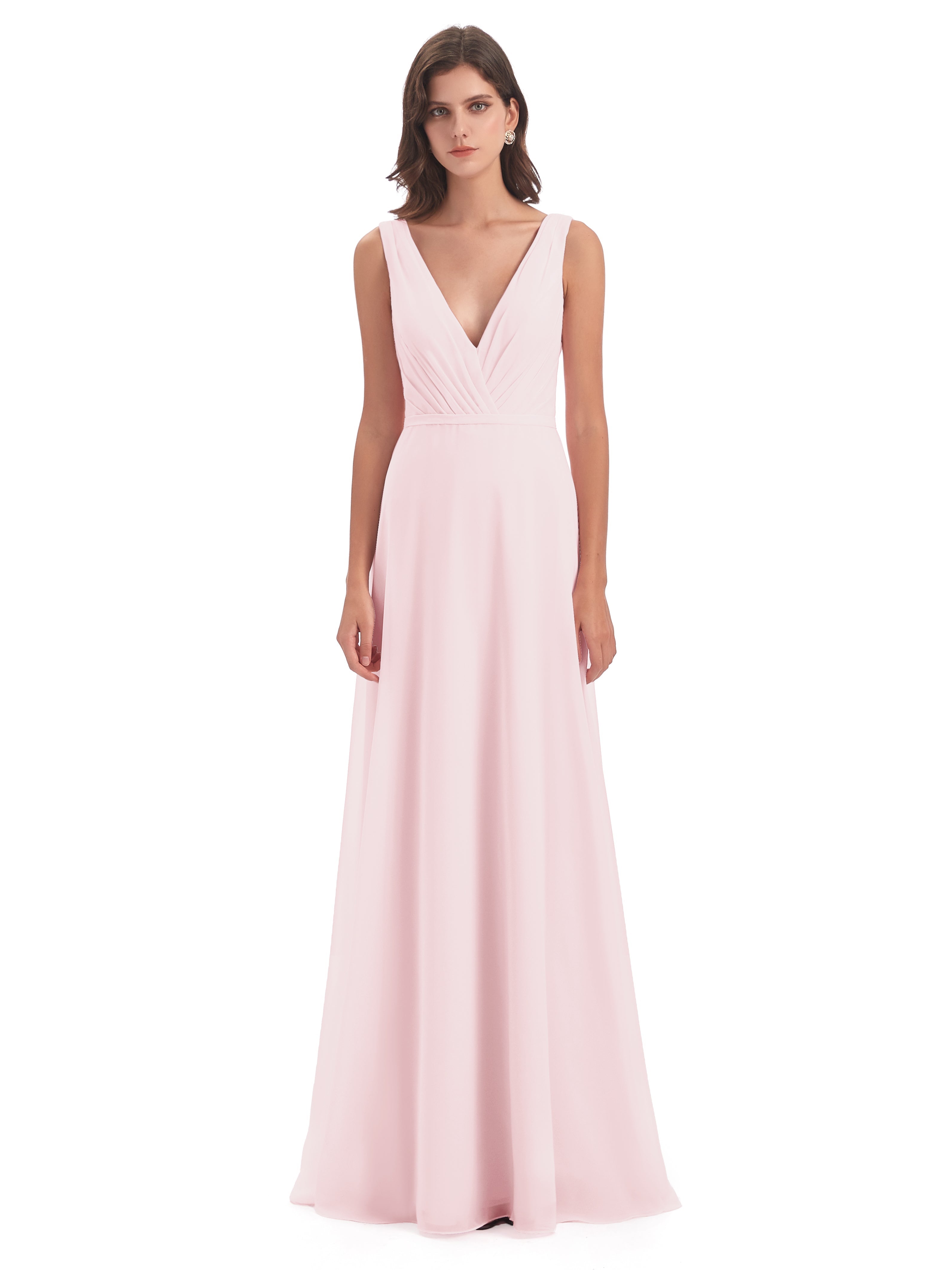 Robe Demoiselle Honneur Rose Pale Col V Mousseline Longue Robes Demoiselle D'Honneur