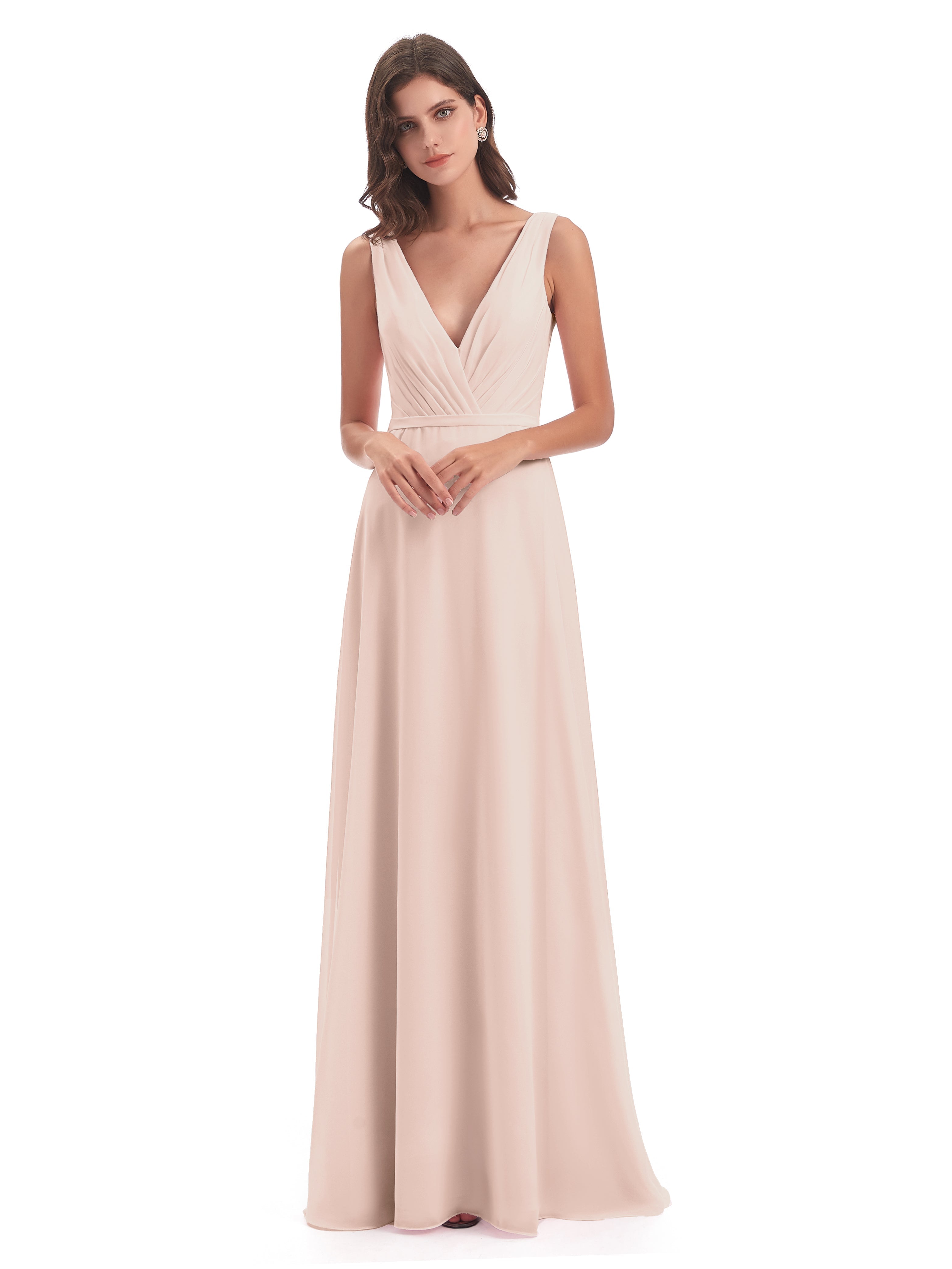 Robe De Demoiselle D'Honneur En Perles Col V Mousseline Longue Robes Demoiselle D'Honneur