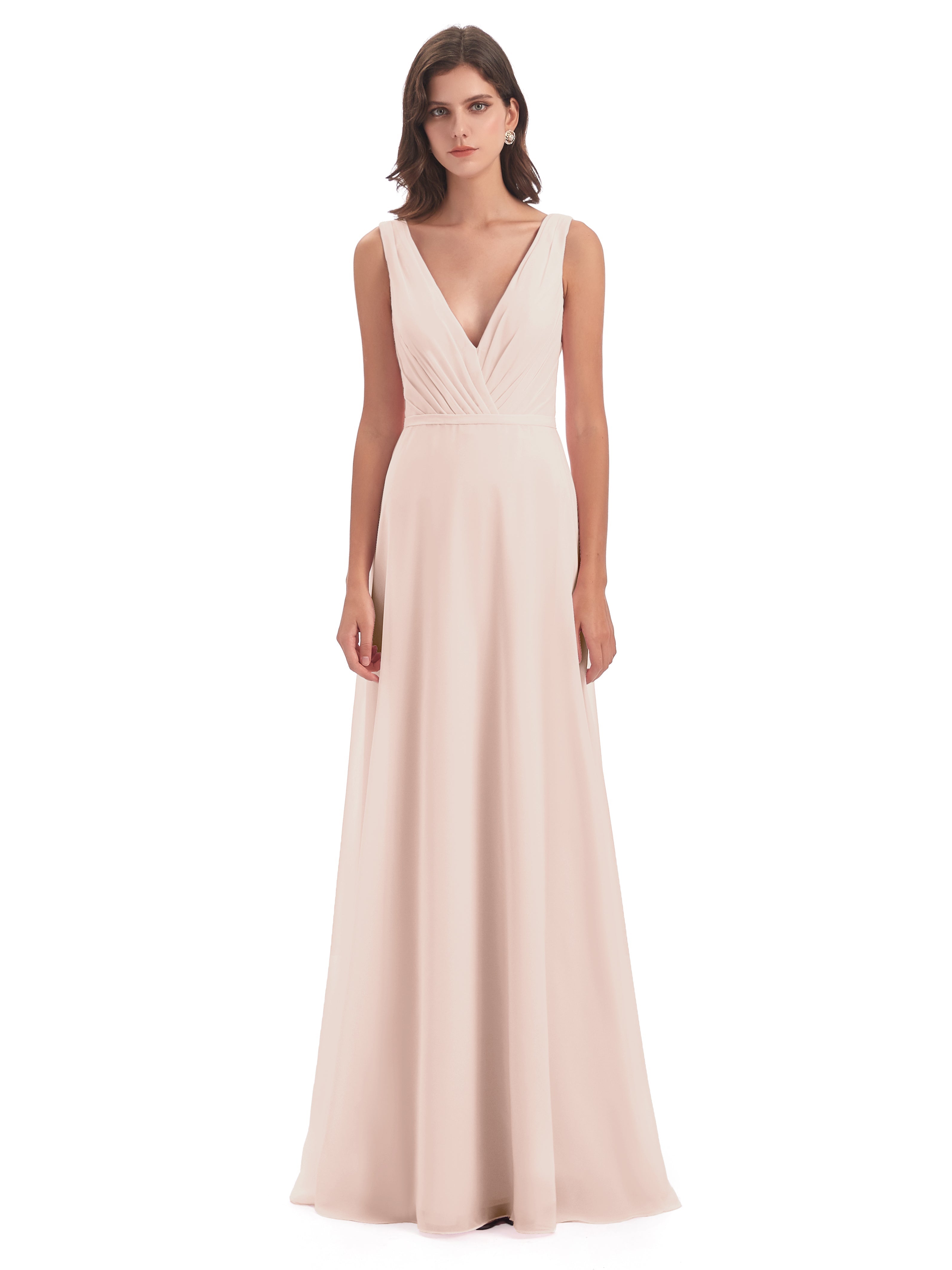 Robe De Demoiselle D'Honneur En Perles Col V Mousseline Longue Robes Demoiselle D'Honneur