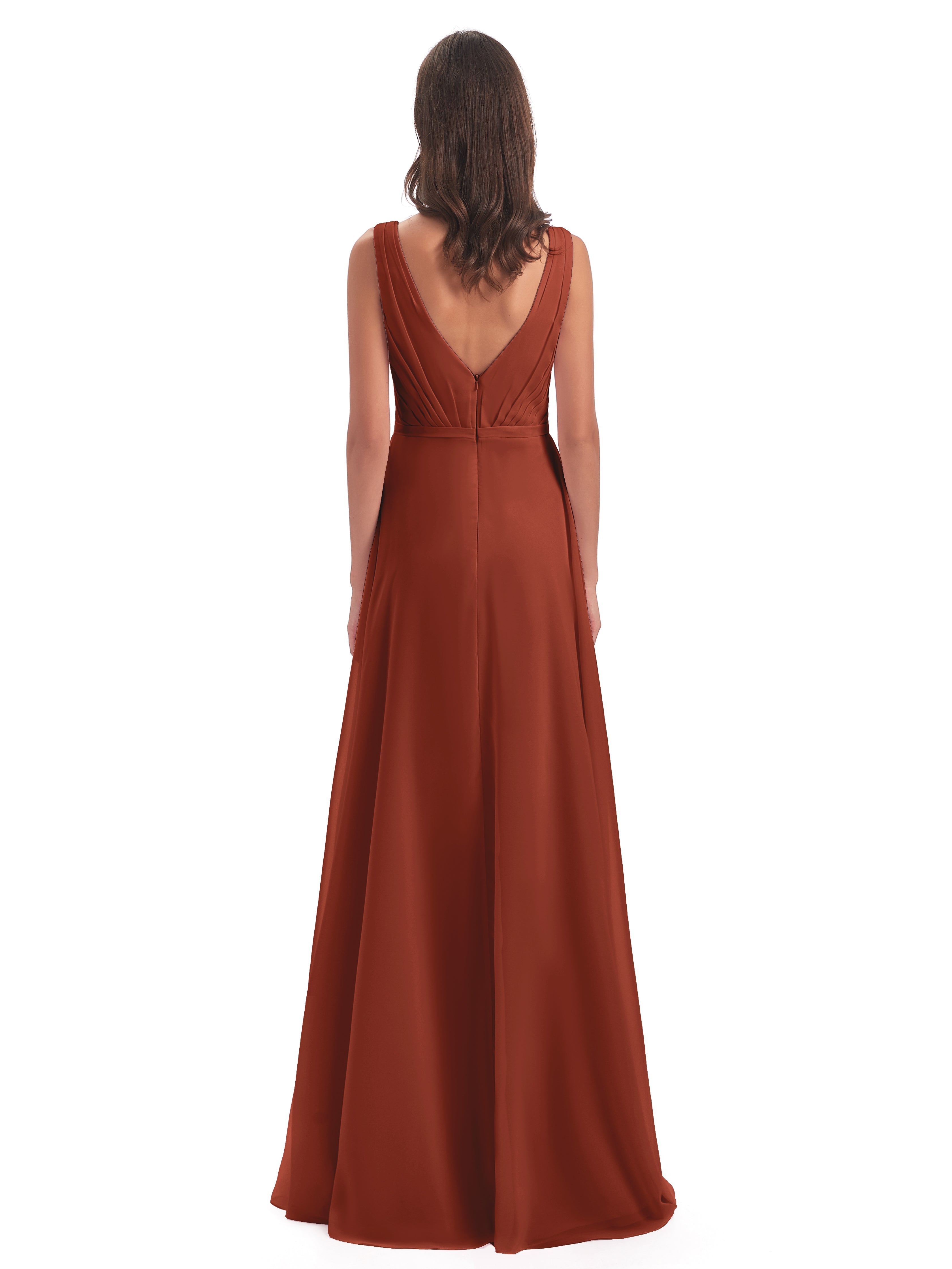 Robe Demoiselle D Honneur Couleur Rouille Col V Mousseline Longue Robes Demoiselle D'Honneur