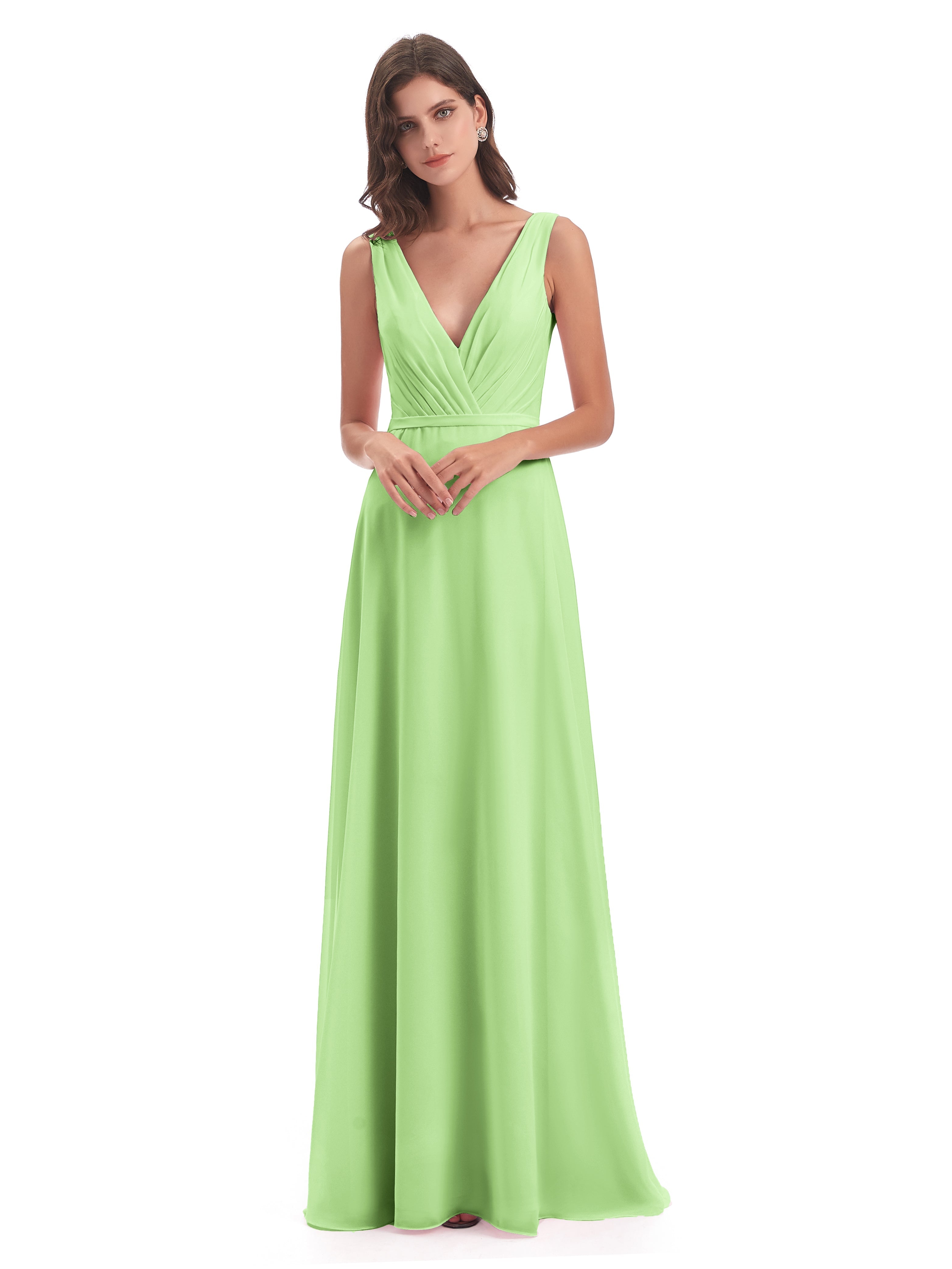 Robe Demoiselle Vert Sauge Col V Mousseline Longue Robes Demoiselle D'Honneur
