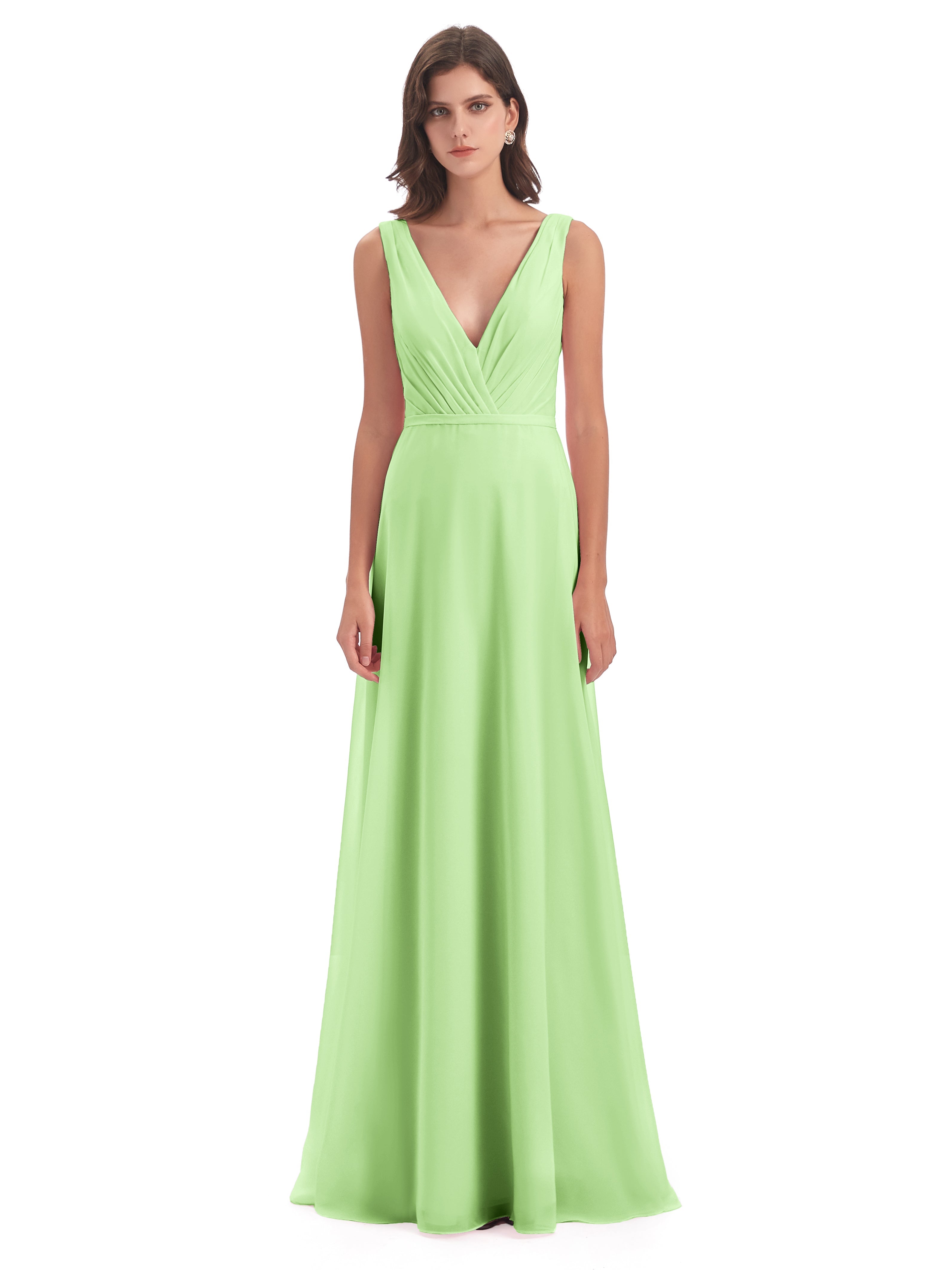 Robe Demoiselle Vert Sauge Col V Mousseline Longue Robes Demoiselle D'Honneur